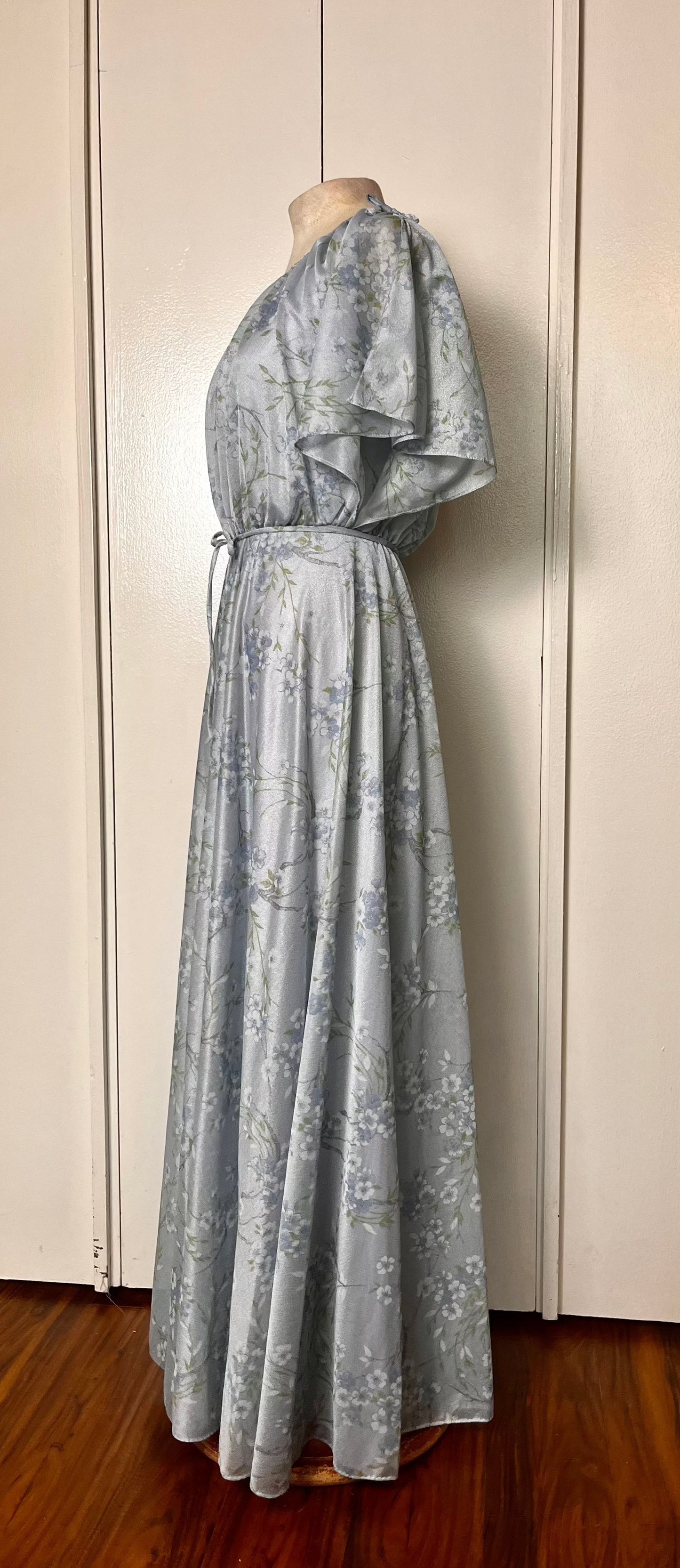 Vintage 1970's "Home-Sewn" Blue Floral Maxi Dress