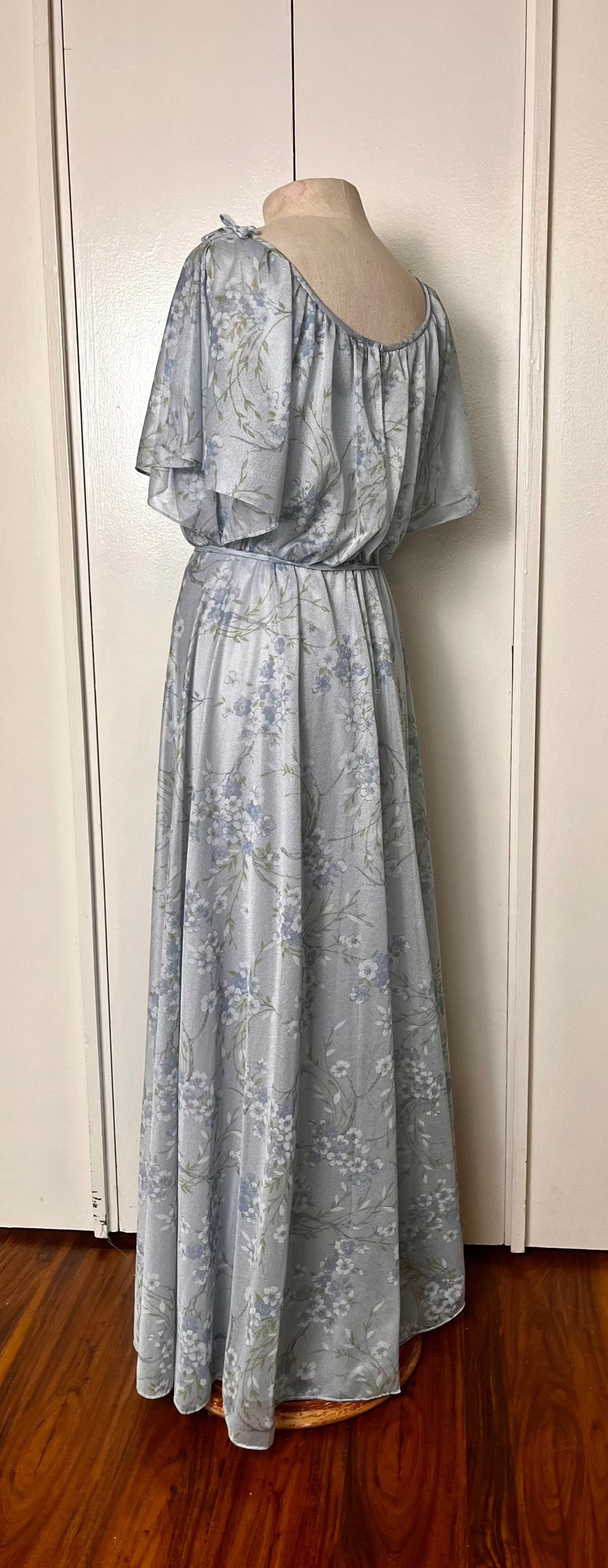 Vintage 1970's "Home-Sewn" Blue Floral Maxi Dress