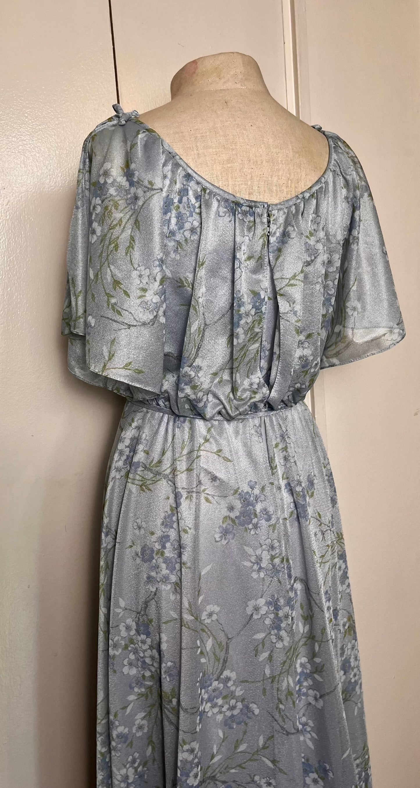 Vintage 1970's "Home-Sewn" Blue Floral Maxi Dress