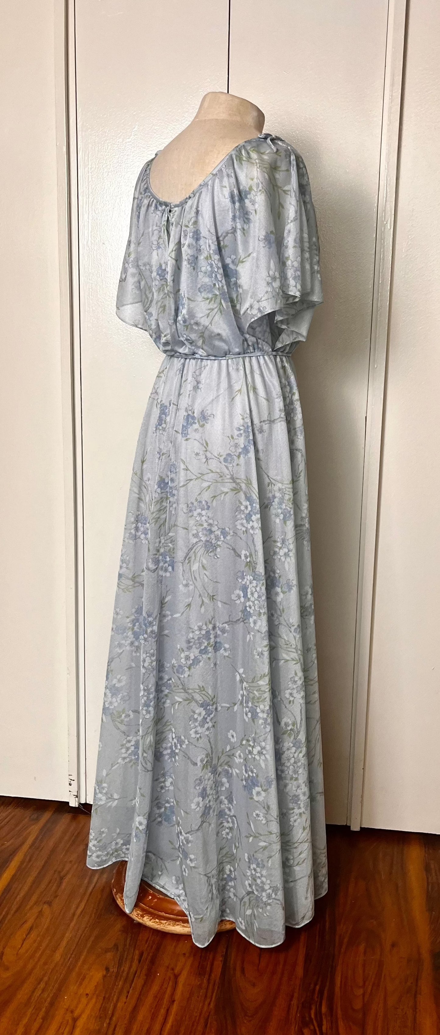 Vintage 1970's "Home-Sewn" Blue Floral Maxi Dress