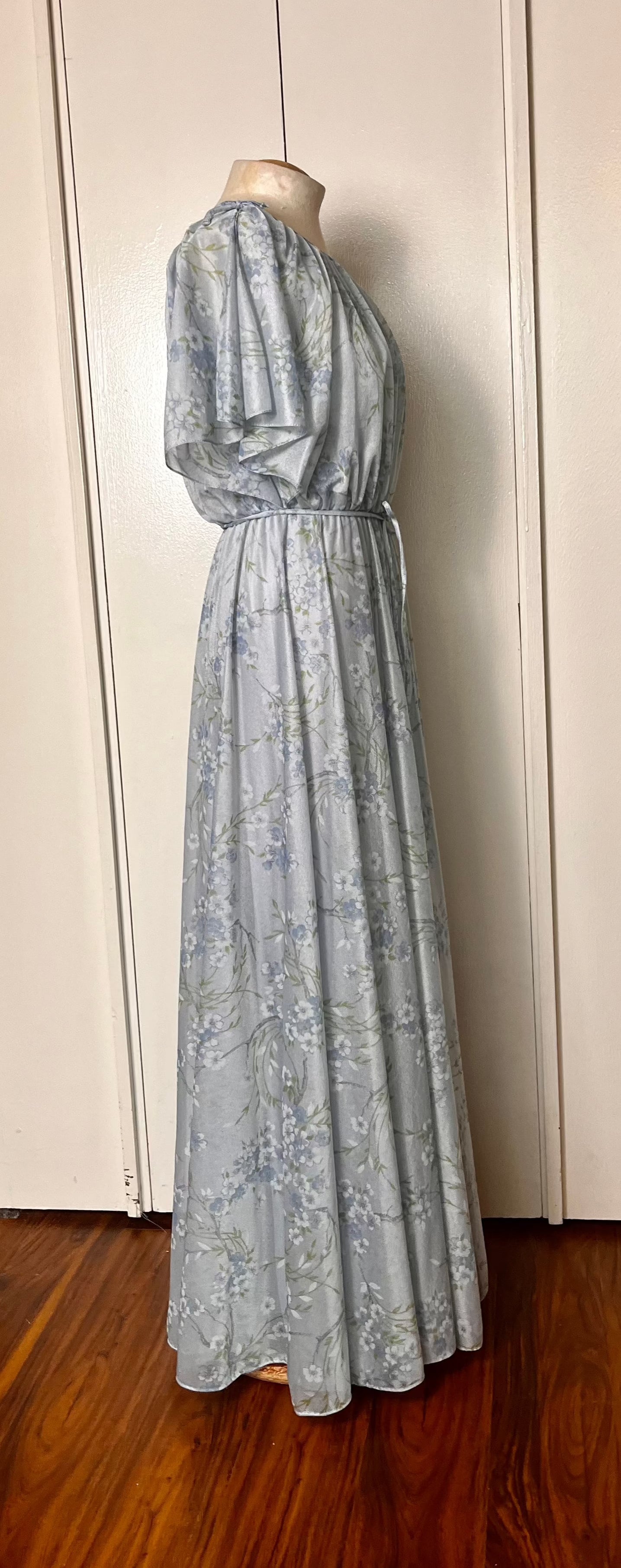 Vintage 1970's "Home-Sewn" Blue Floral Maxi Dress