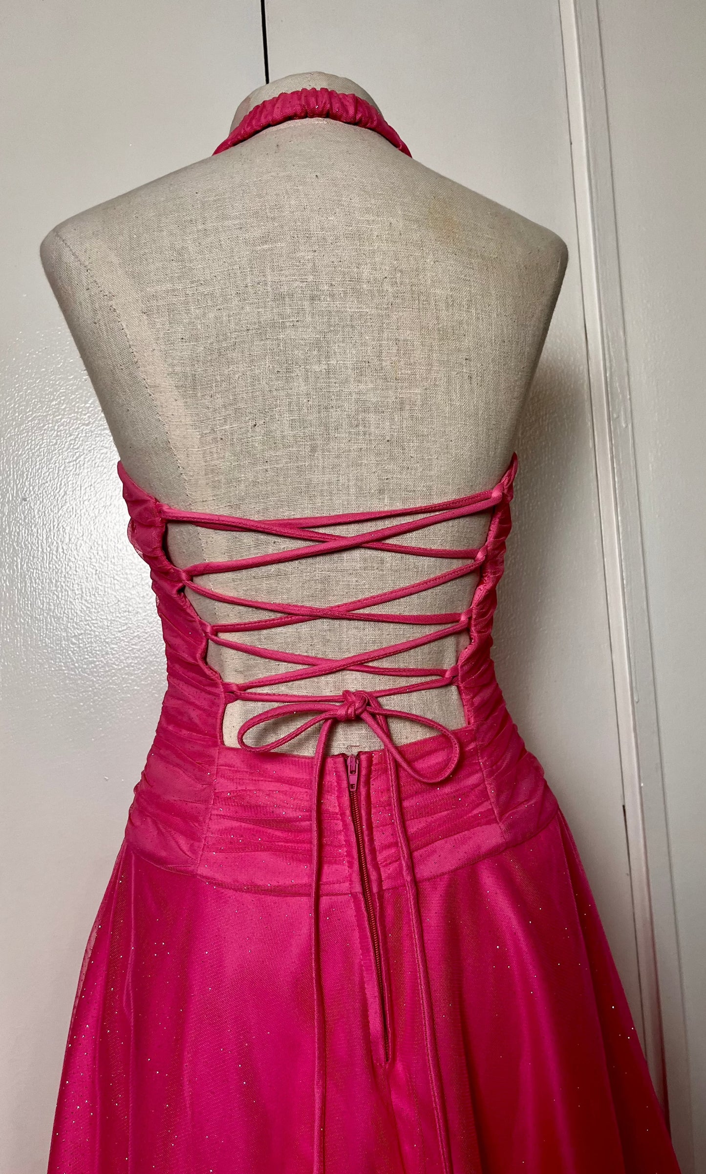 Vintage Y2K "Masquerade" Pink Glitter Corset Party Dress