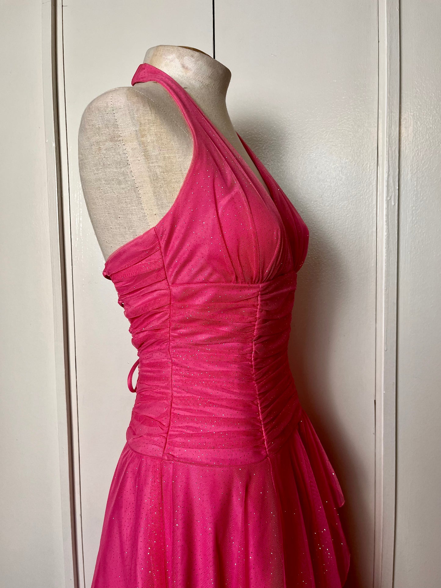 Vintage Y2K "Masquerade" Pink Glitter Corset Party Dress