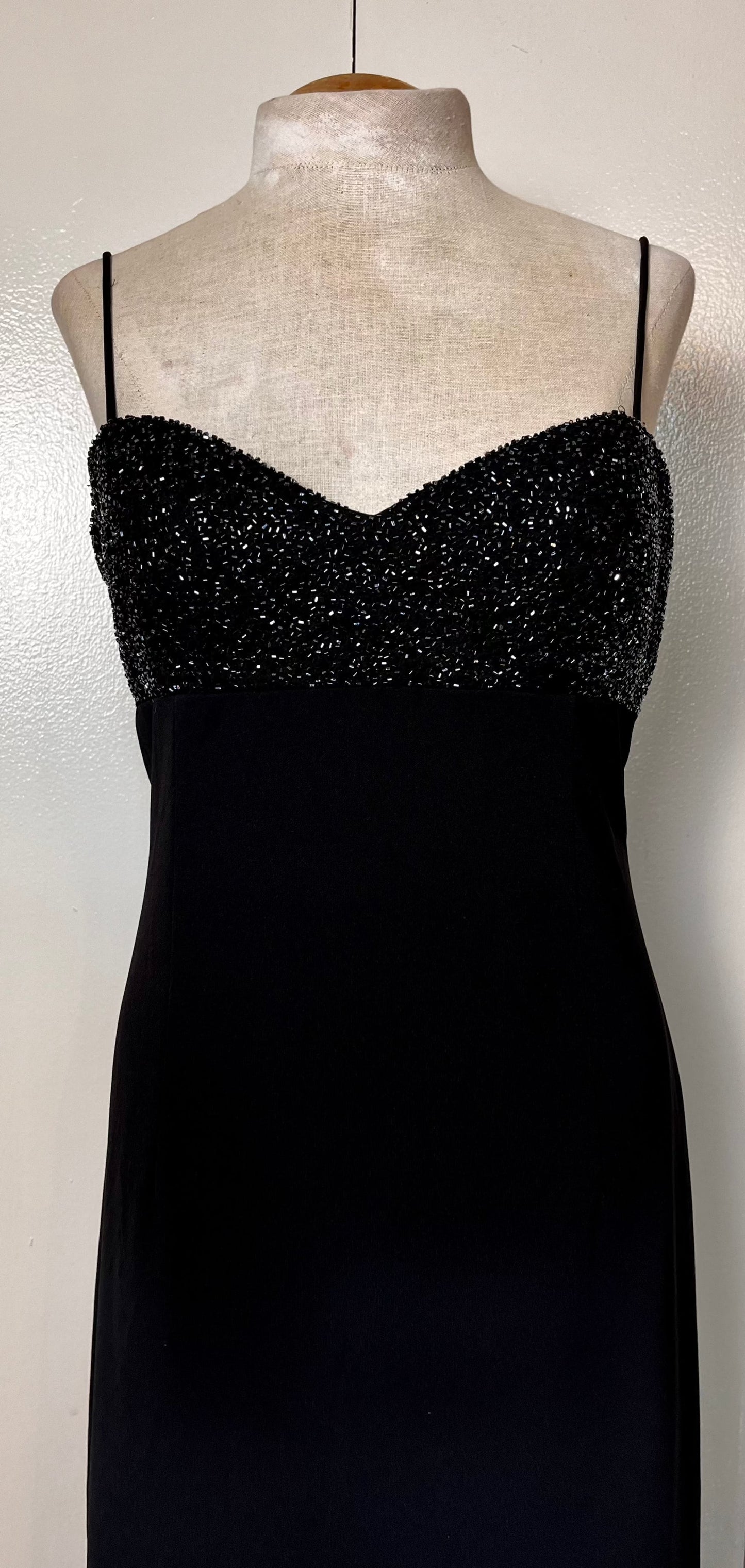 Vintage 1990's Black Sequin Fishtail Maxi Dress