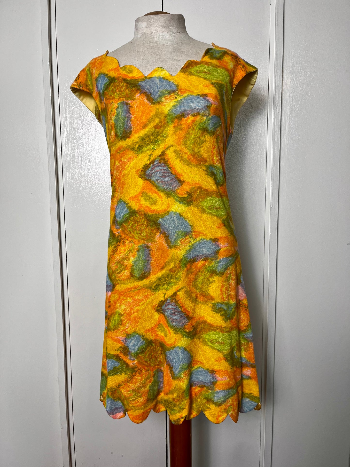 Vintage 1960's "Home-Sewn" Yellow Scallop Midi Dress