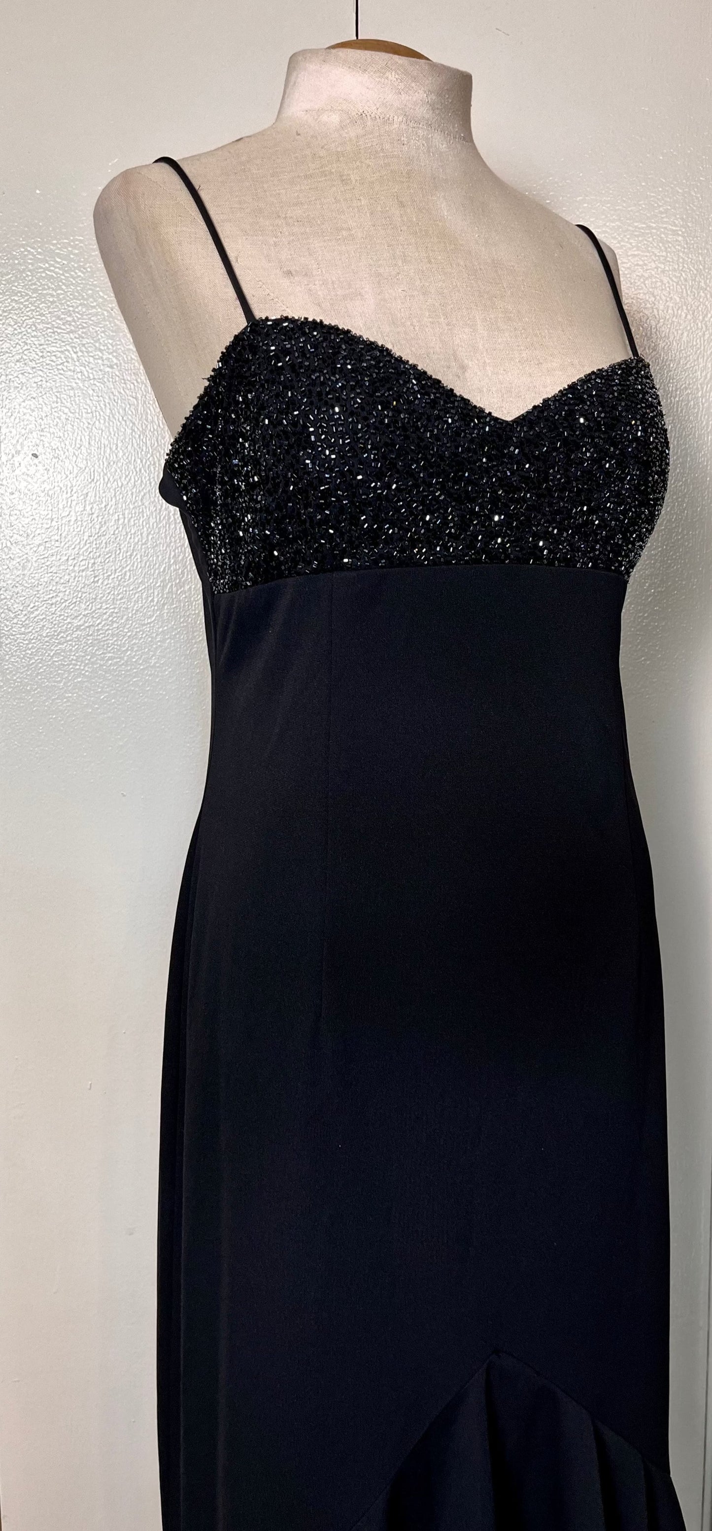 Vintage 1990's Black Sequin Fishtail Maxi Dress