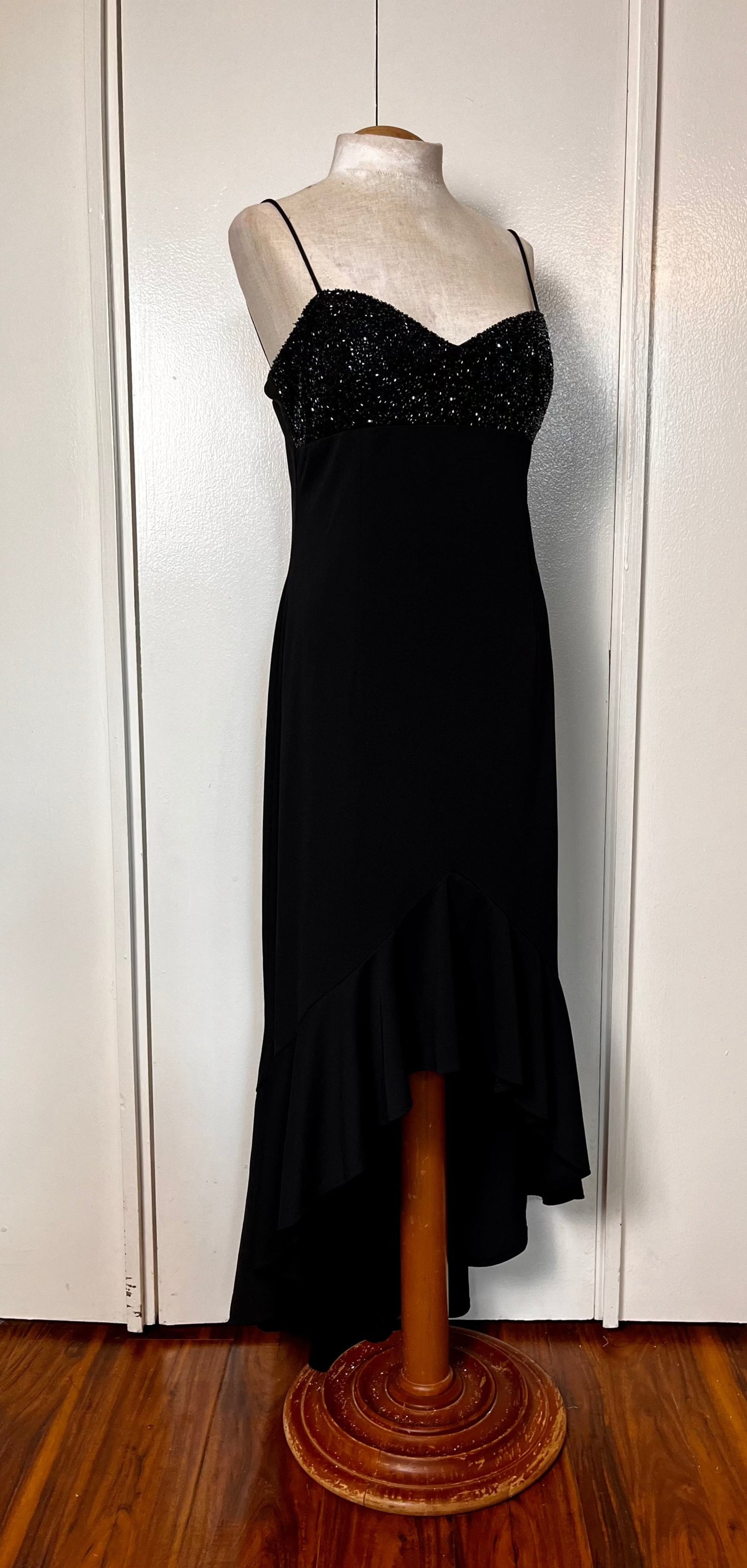 Vintage 1990's Black Sequin Fishtail Maxi Dress