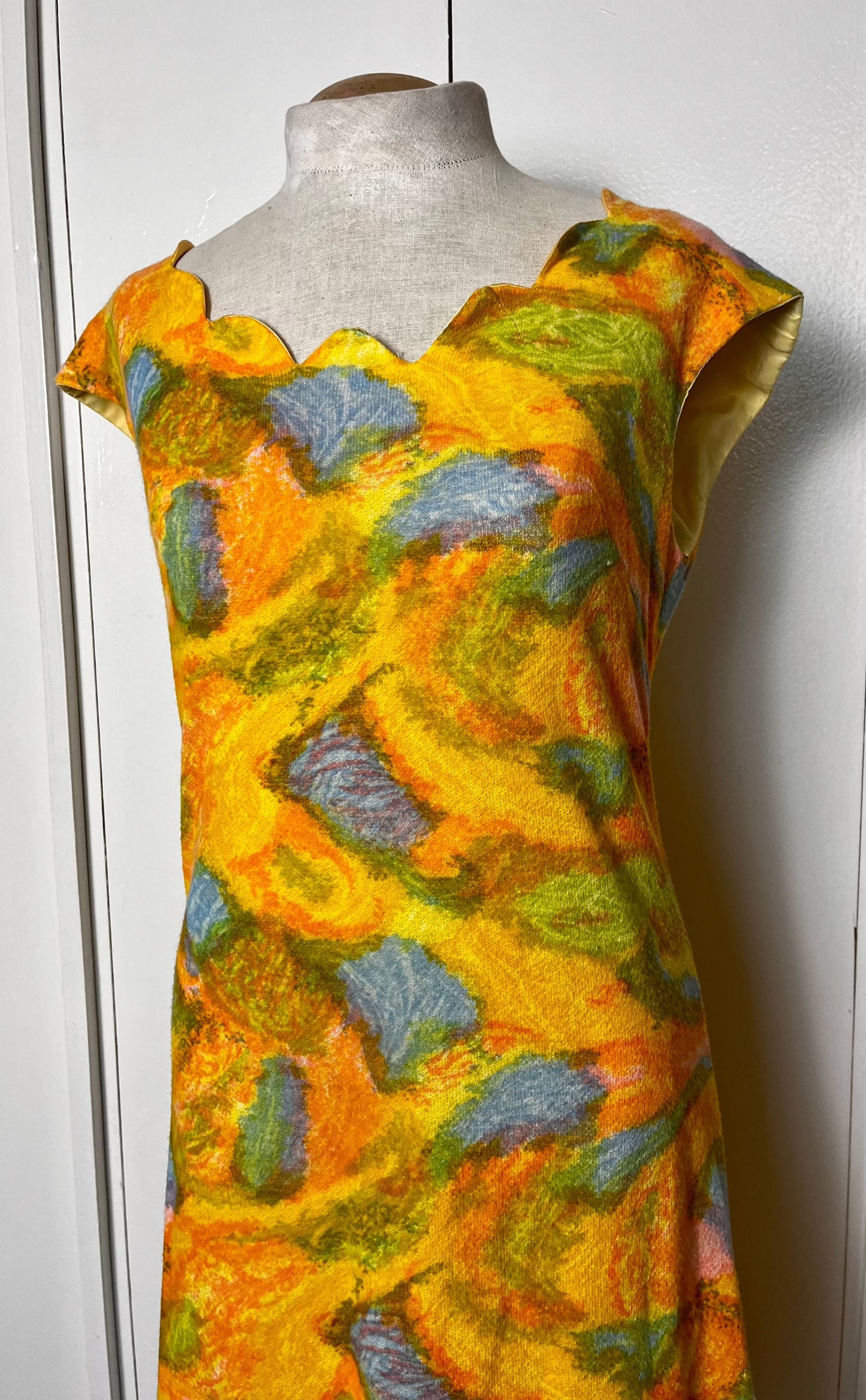 Vintage 1960's "Home-Sewn" Yellow Scallop Midi Dress