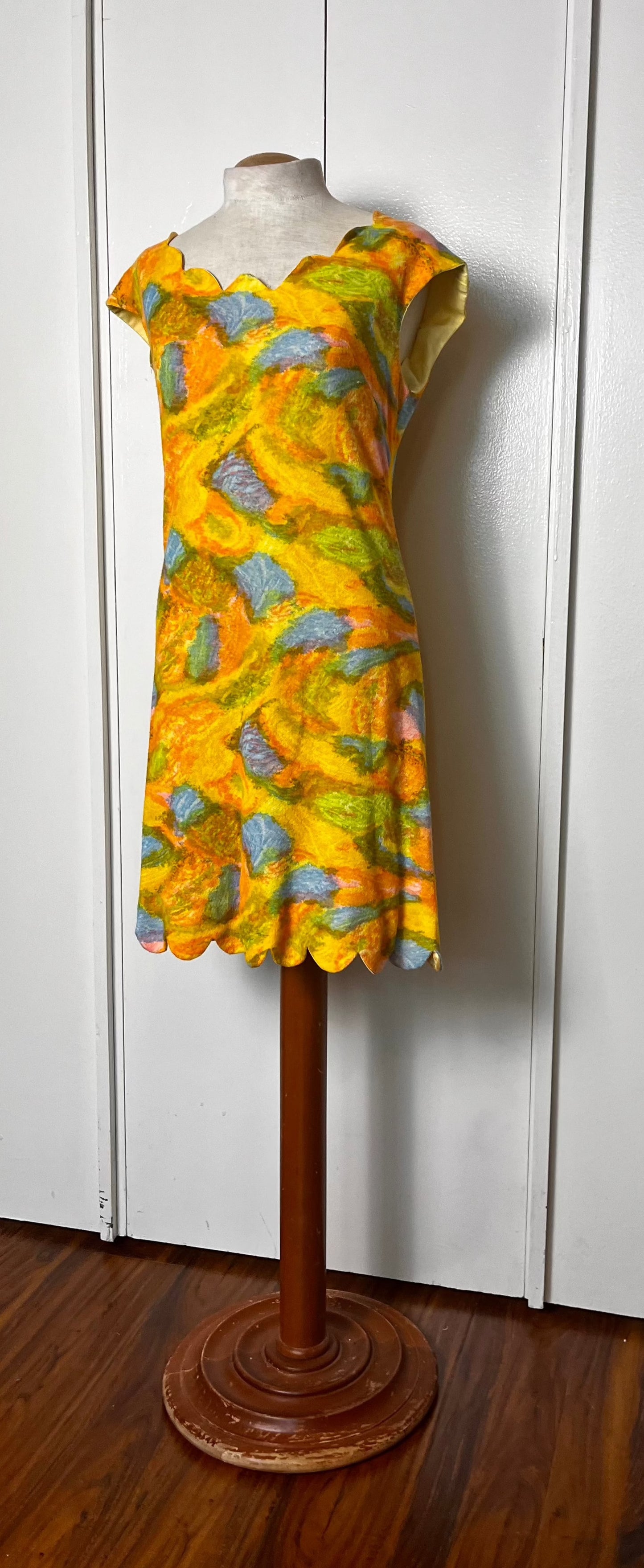 Vintage 1960's "Home-Sewn" Yellow Scallop Midi Dress