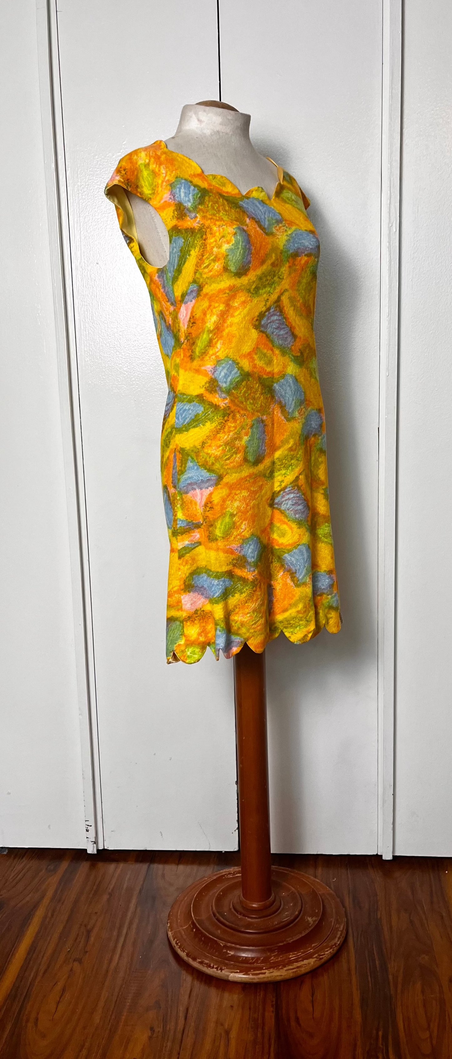 Vintage 1960's "Home-Sewn" Yellow Scallop Midi Dress