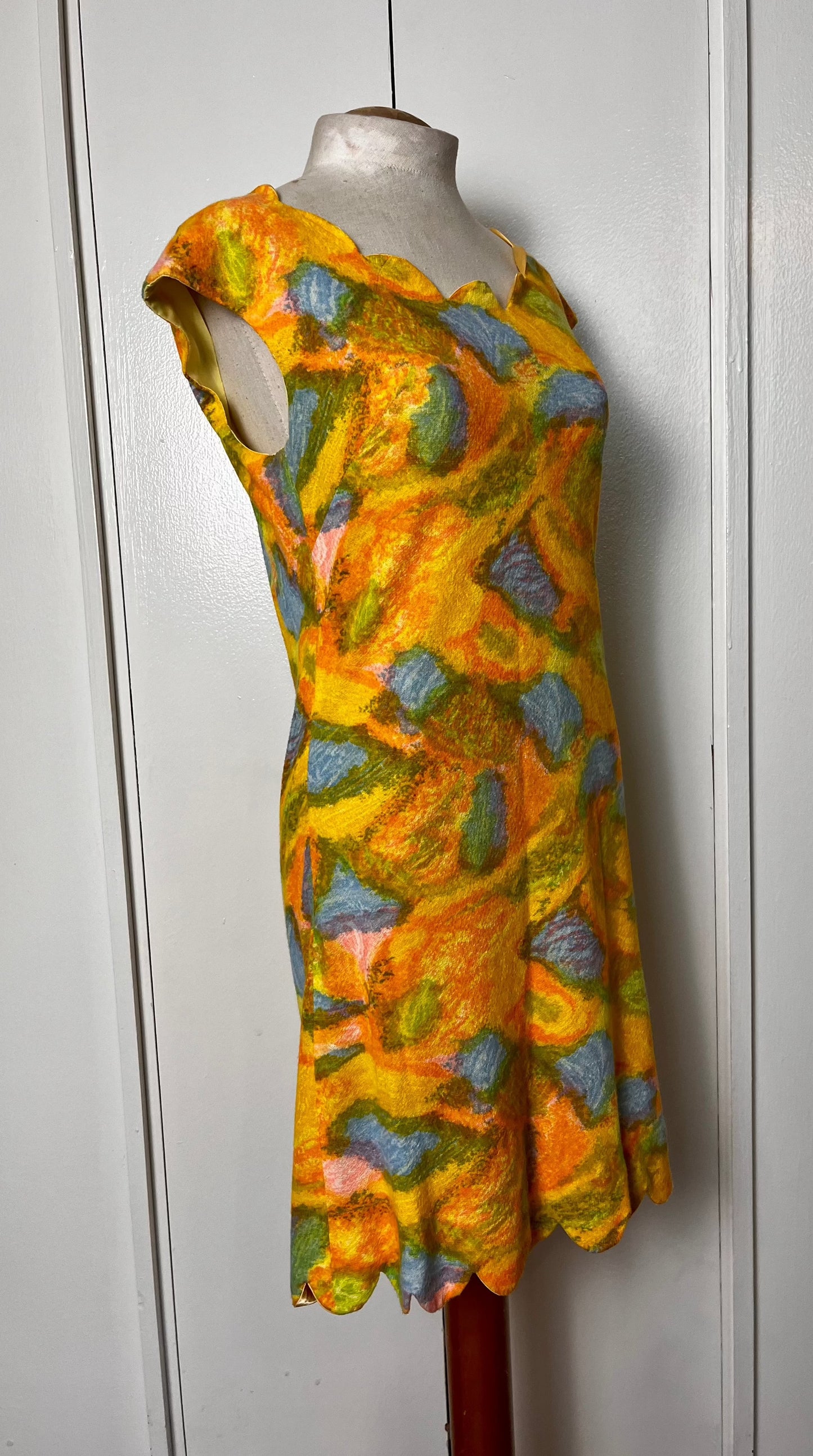 Vintage 1960's "Home-Sewn" Yellow Scallop Midi Dress