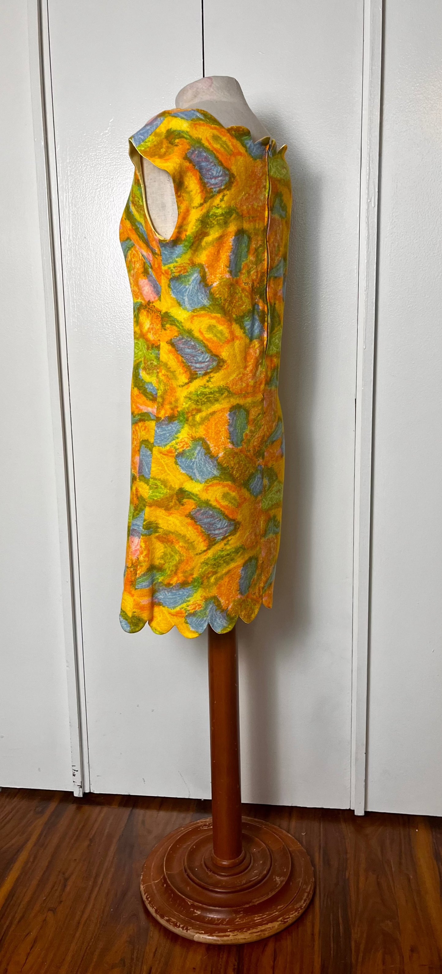 Vintage 1960's "Home-Sewn" Yellow Scallop Midi Dress