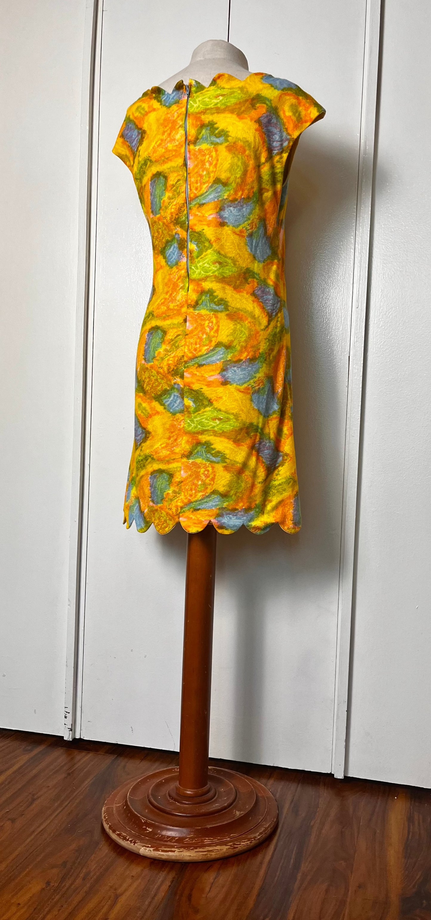 Vintage 1960's "Home-Sewn" Yellow Scallop Midi Dress