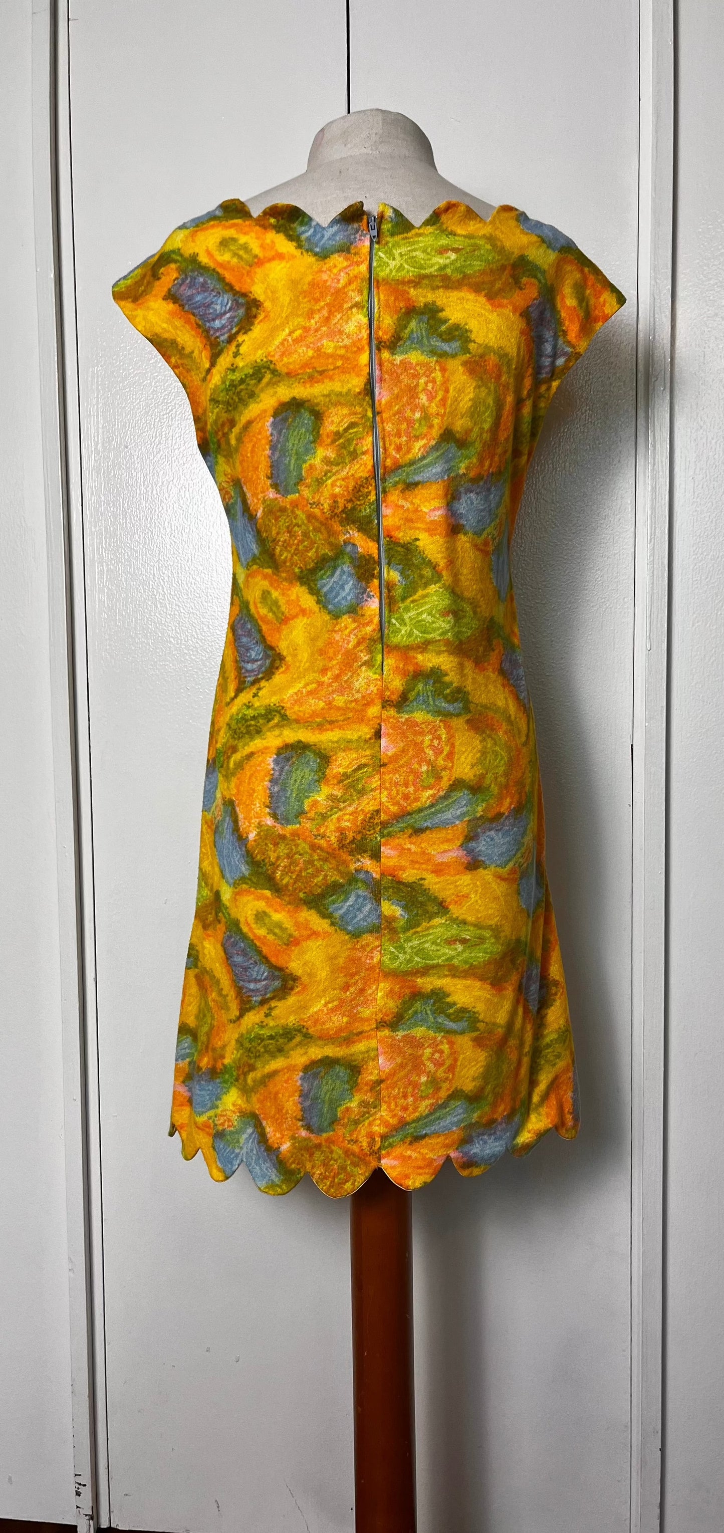 Vintage 1960's "Home-Sewn" Yellow Scallop Midi Dress