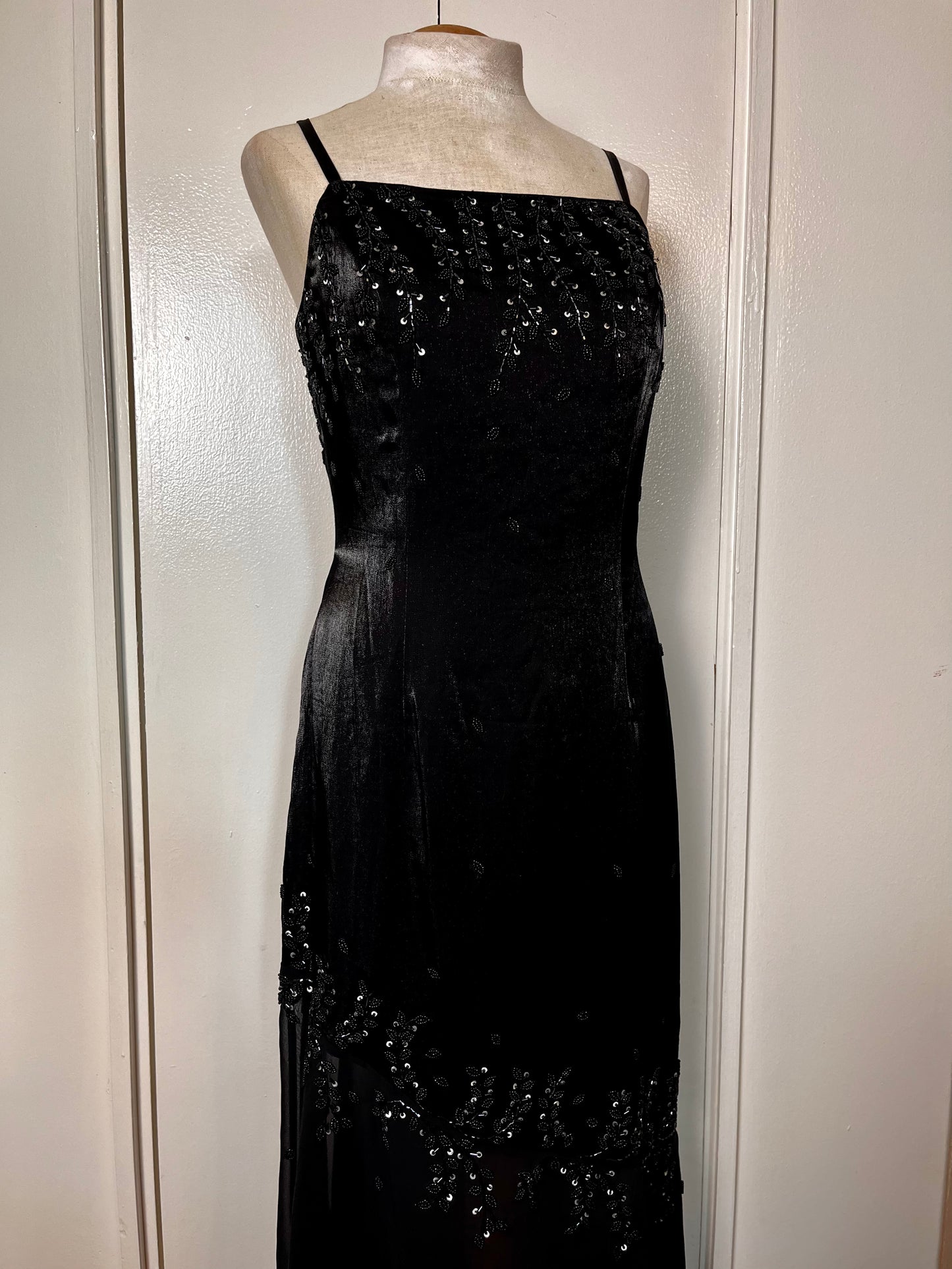 Vintage 1990's "Cache" Black Sequin Maxi Dress