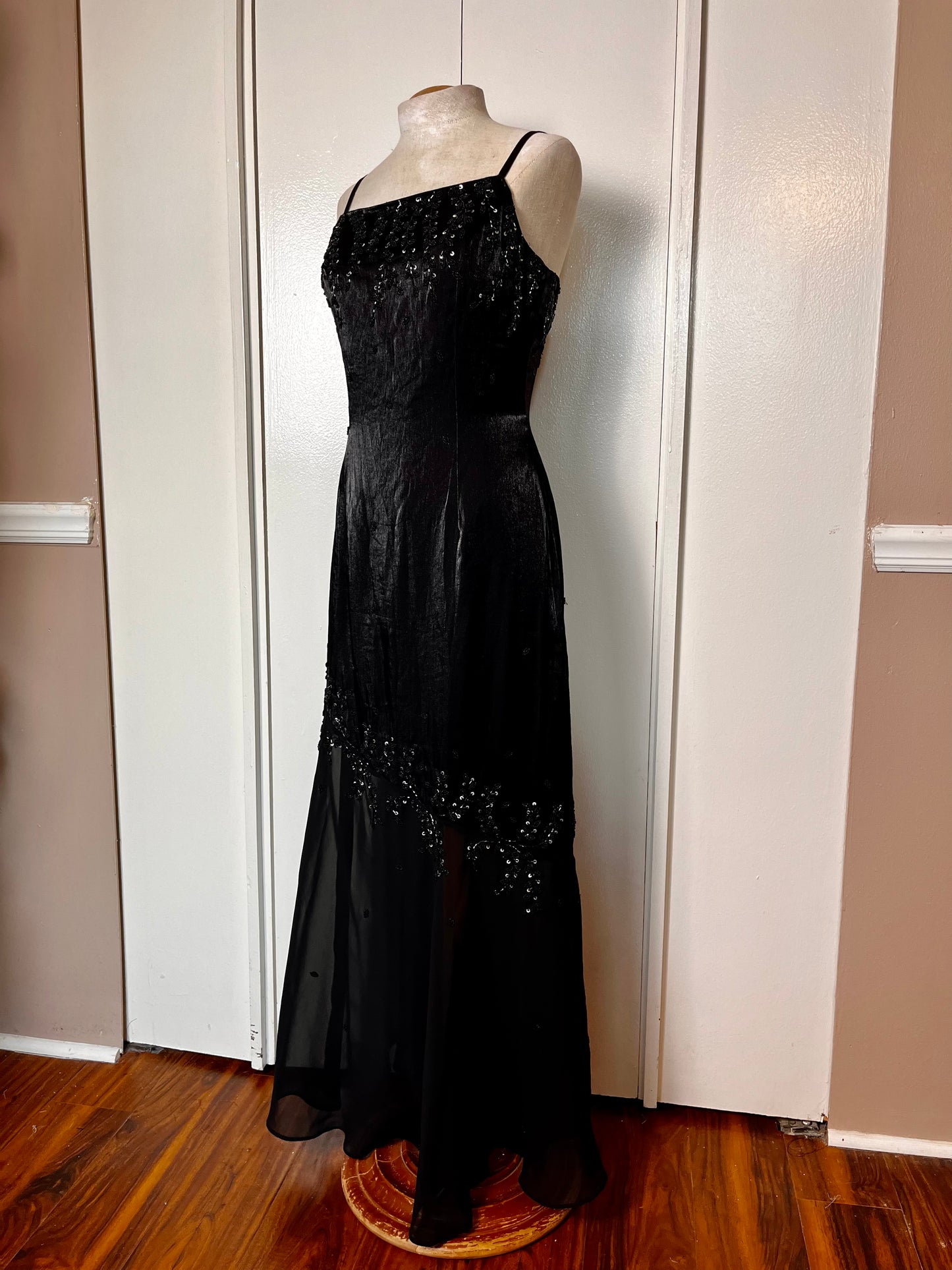 Vintage 1990's "Cache" Black Sequin Maxi Dress