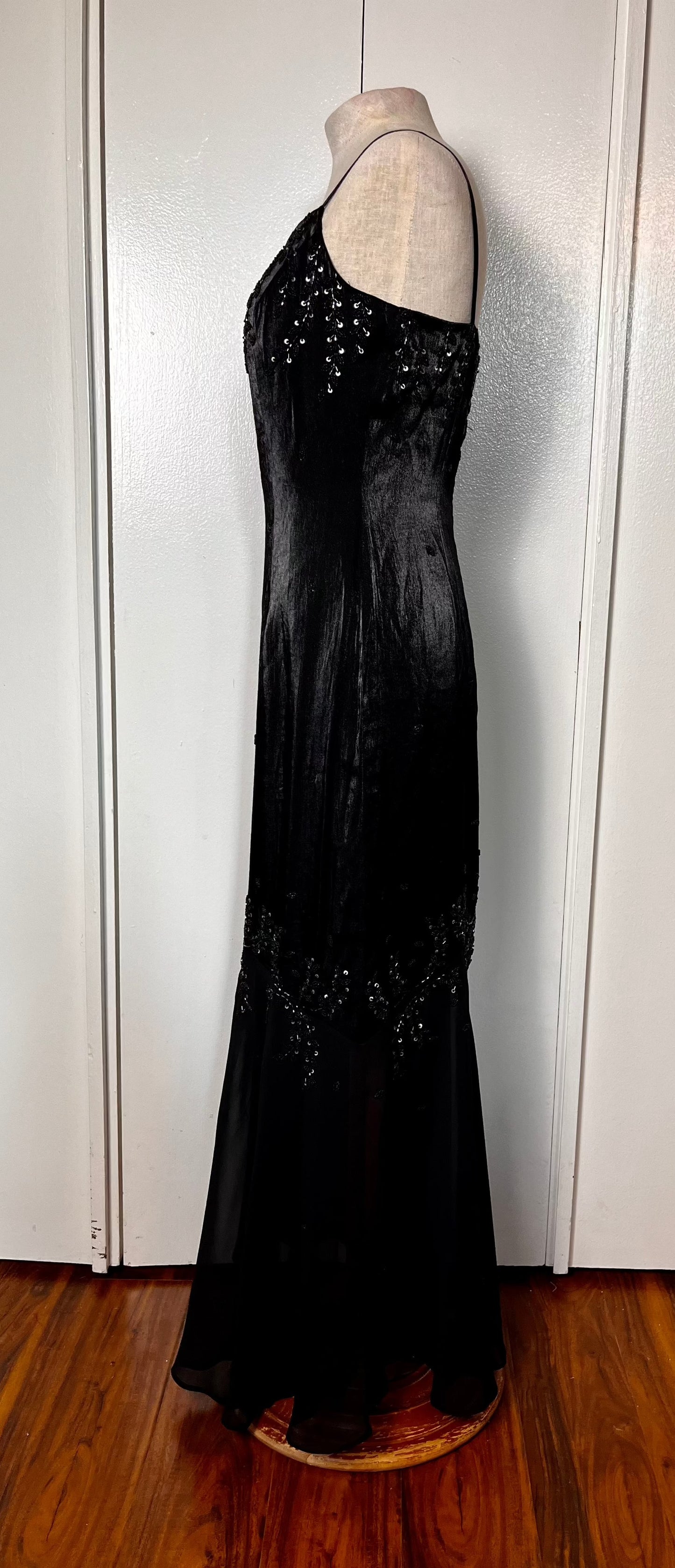 Vintage 1990's "Cache" Black Sequin Maxi Dress