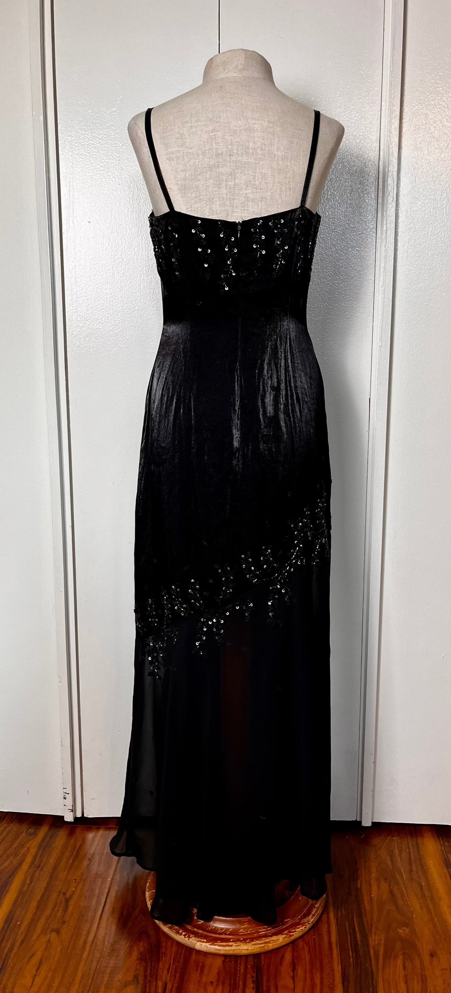 Vintage 1990's "Cache" Black Sequin Maxi Dress