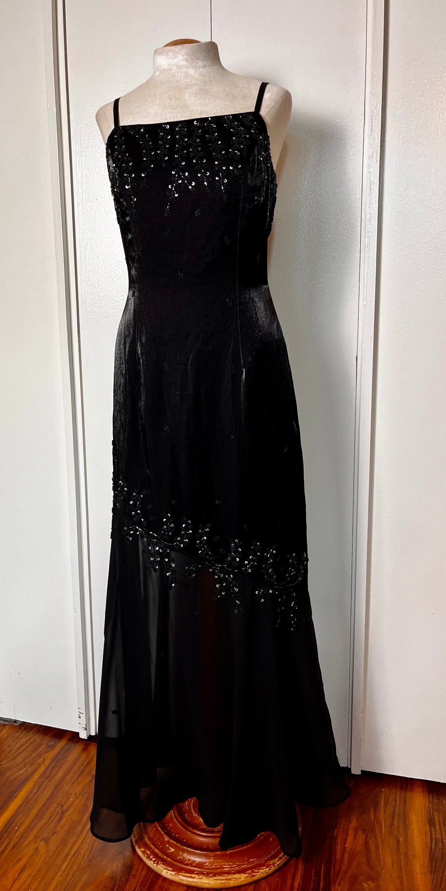 Vintage 1990's "Cache" Black Sequin Maxi Dress