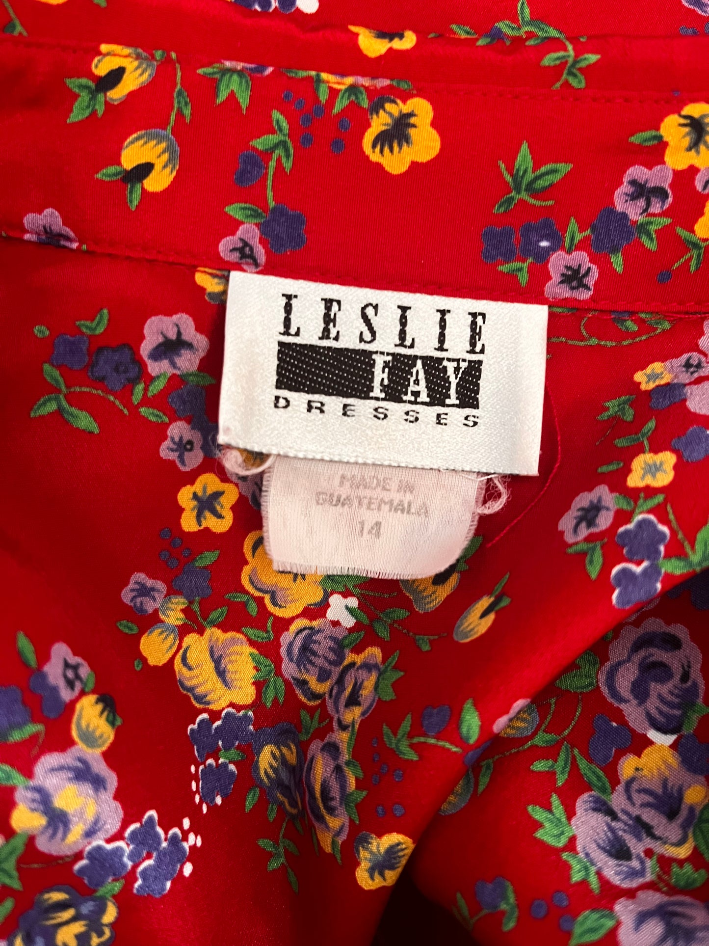 Vintage 1980's does 40's "Leslie Fay" Red Floral Button-up Dress