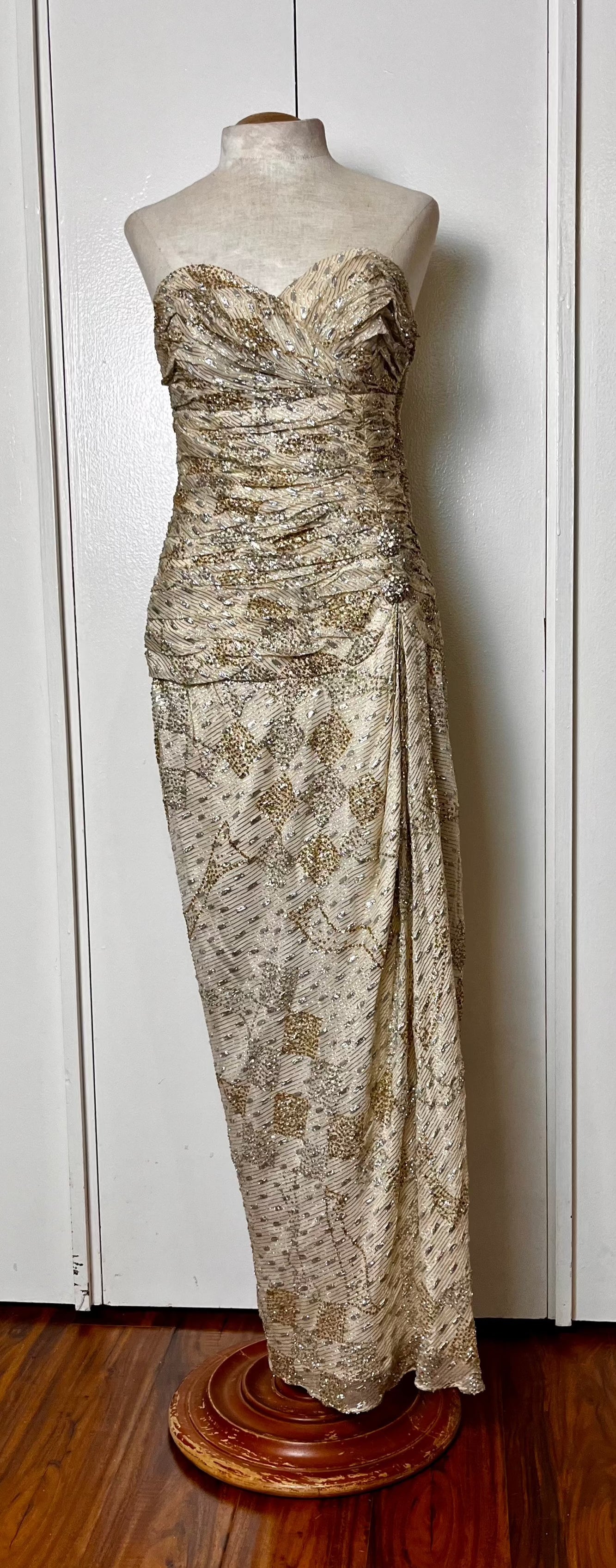 Vintage 1990's "Martyn's" Gold Glitter Evening Gown