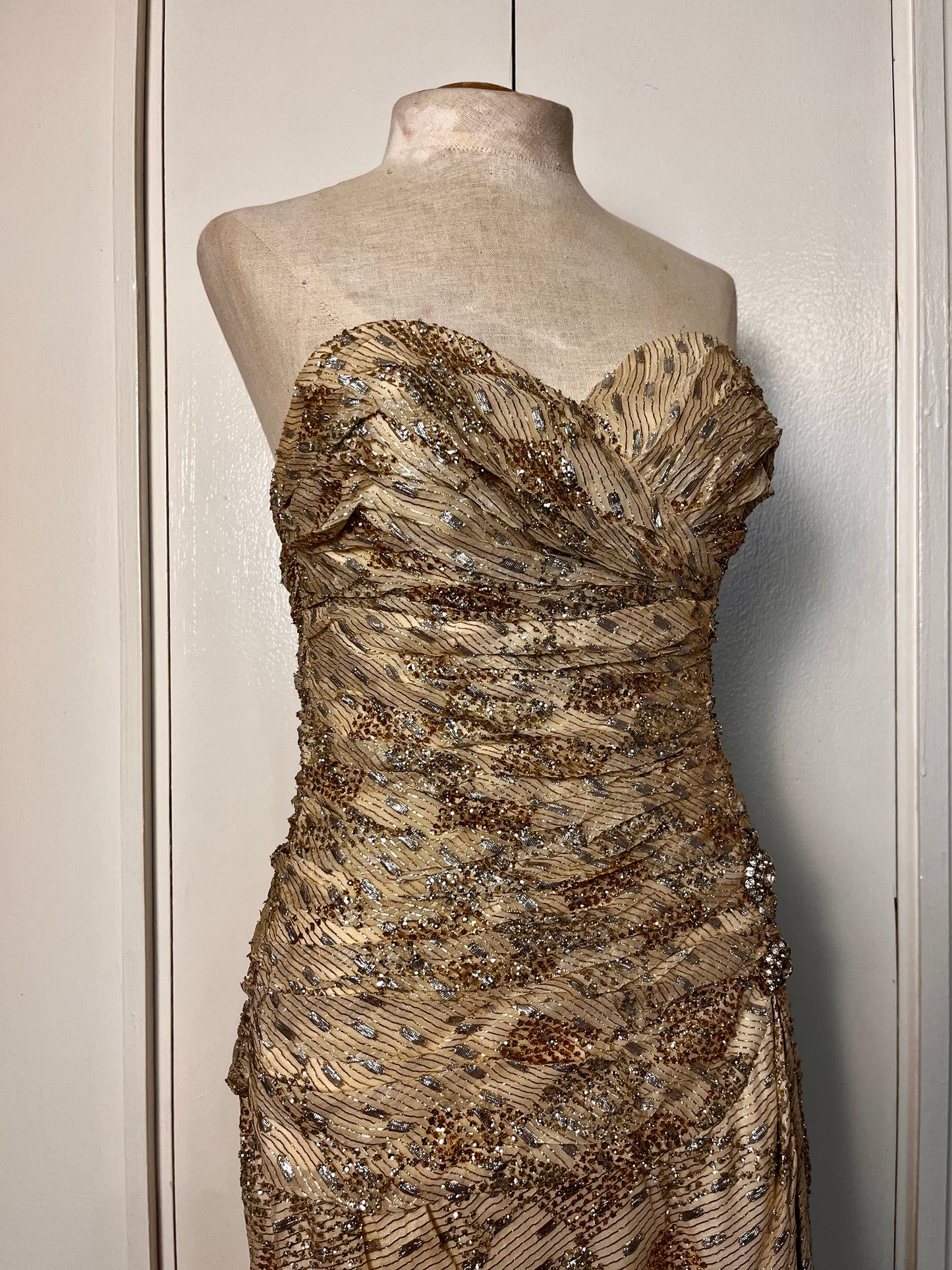 Vintage 1990's "Martyn's" Gold Glitter Evening Gown