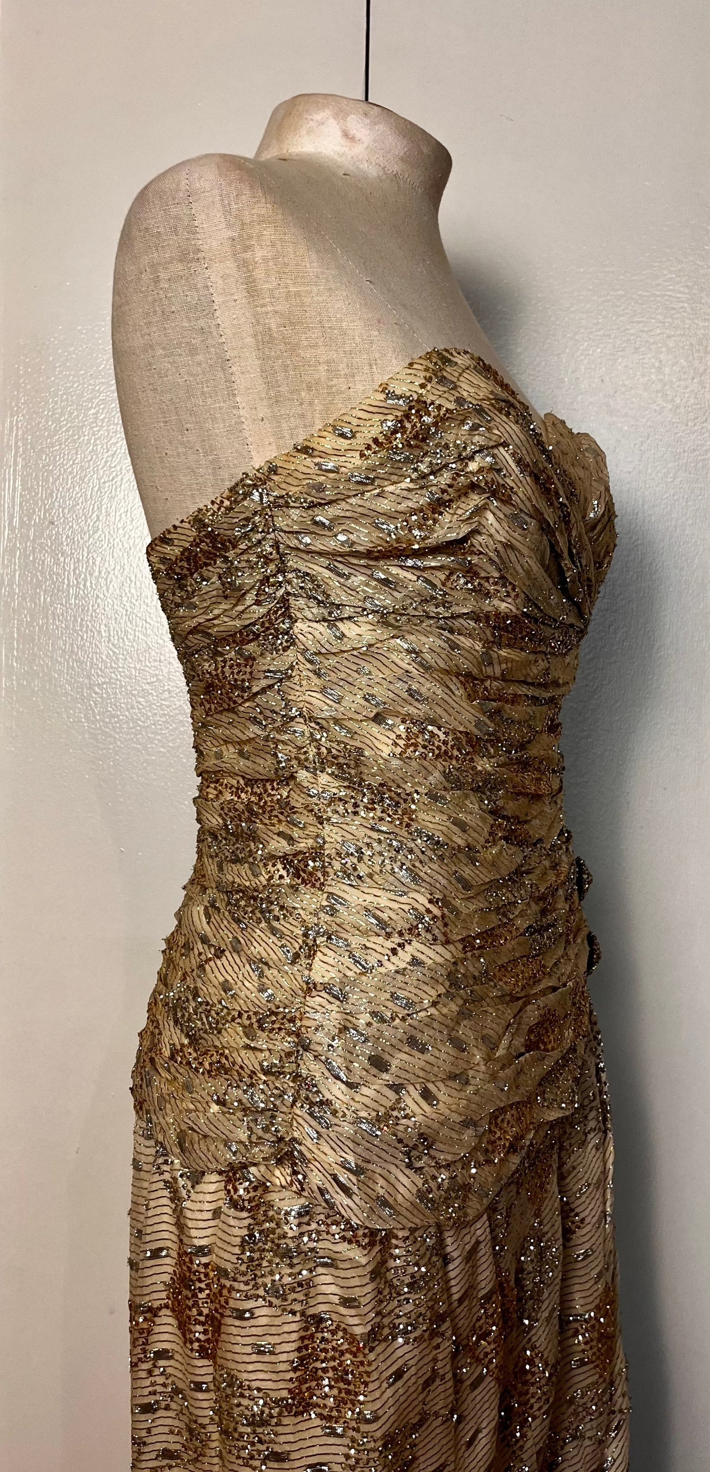 Vintage 1990's "Martyn's" Gold Glitter Evening Gown