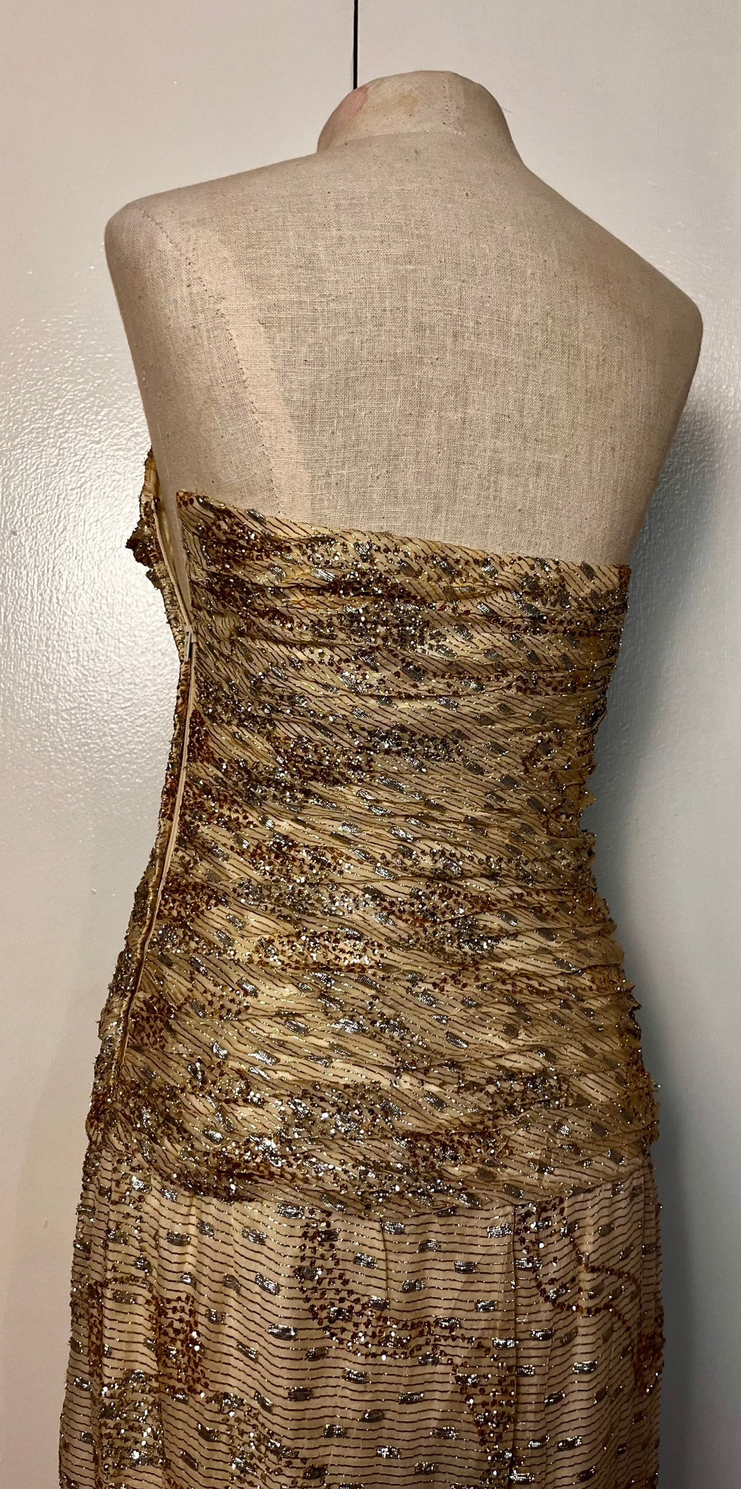 Vintage 1990's "Martyn's" Gold Glitter Evening Gown