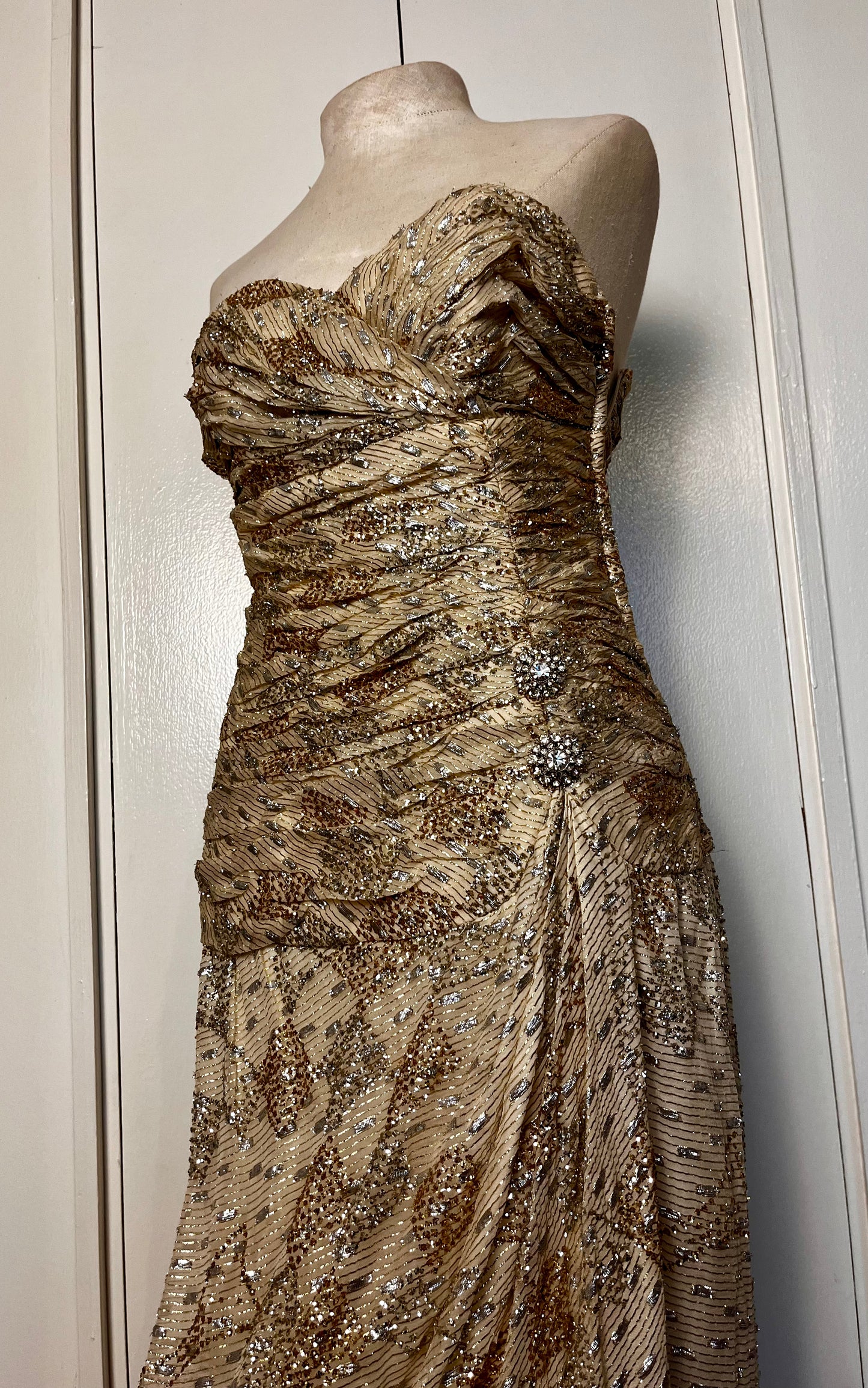 Vintage 1990's "Martyn's" Gold Glitter Evening Gown