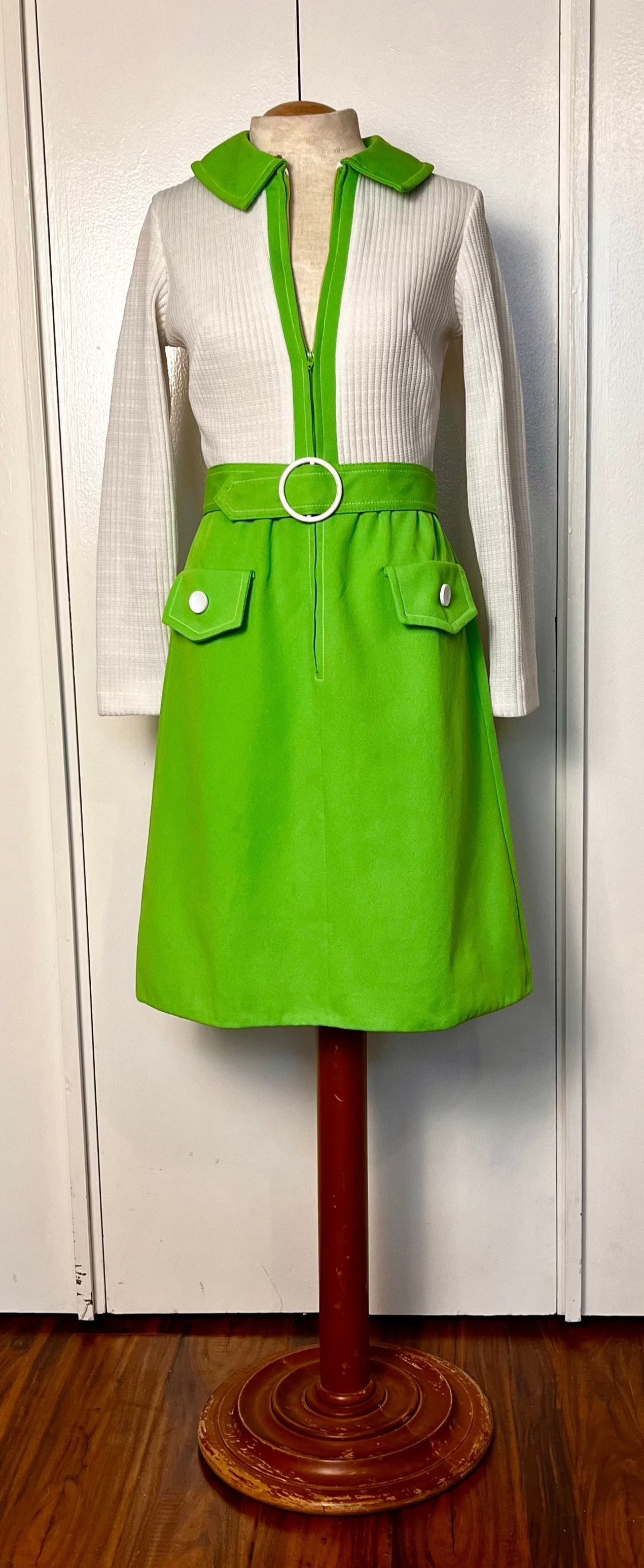 Vintage 1970's "Toni Todd" Green/White Mini-Dress