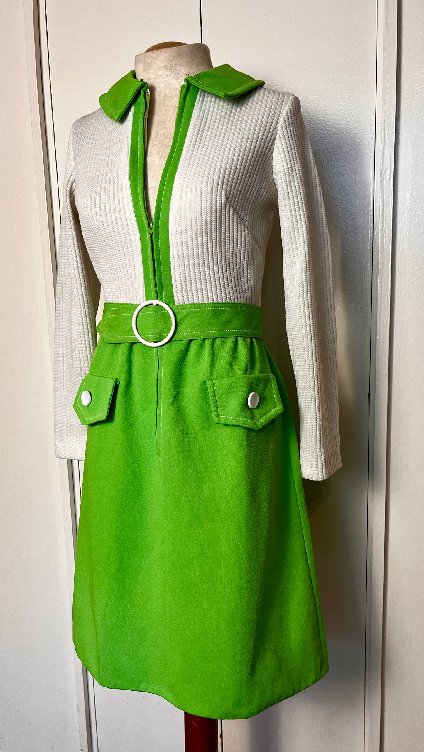 Vintage 1970's "Toni Todd" Green/White Mini-Dress