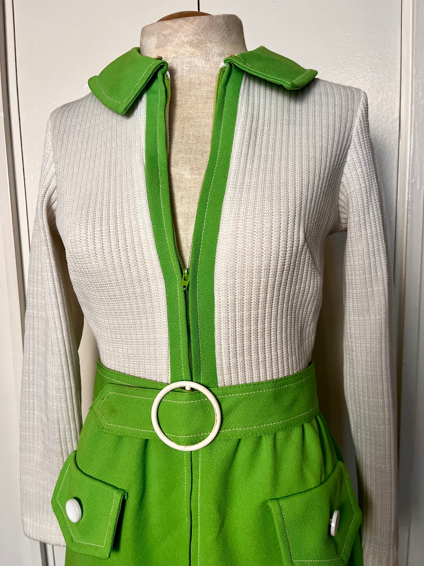 Vintage 1970's "Toni Todd" Green/White Mini-Dress