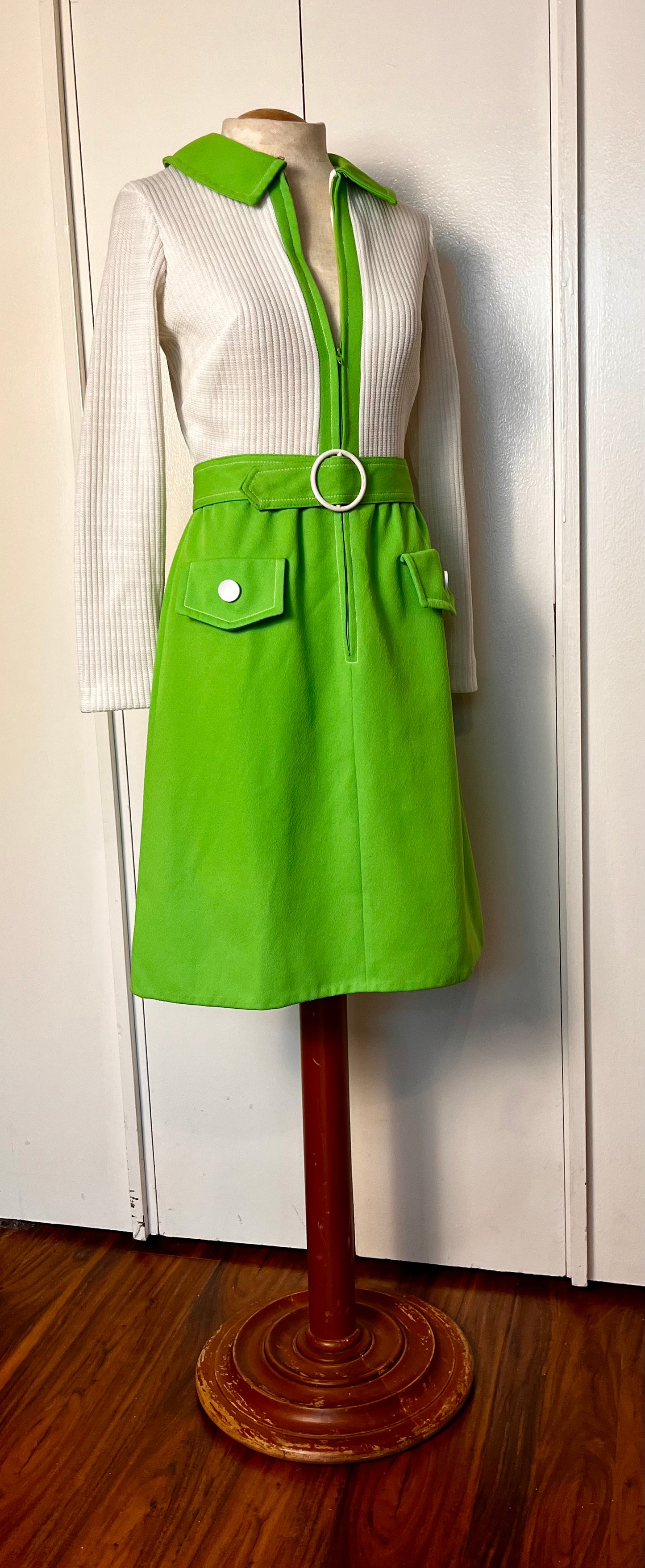 Vintage 1970's "Toni Todd" Green/White Mini-Dress