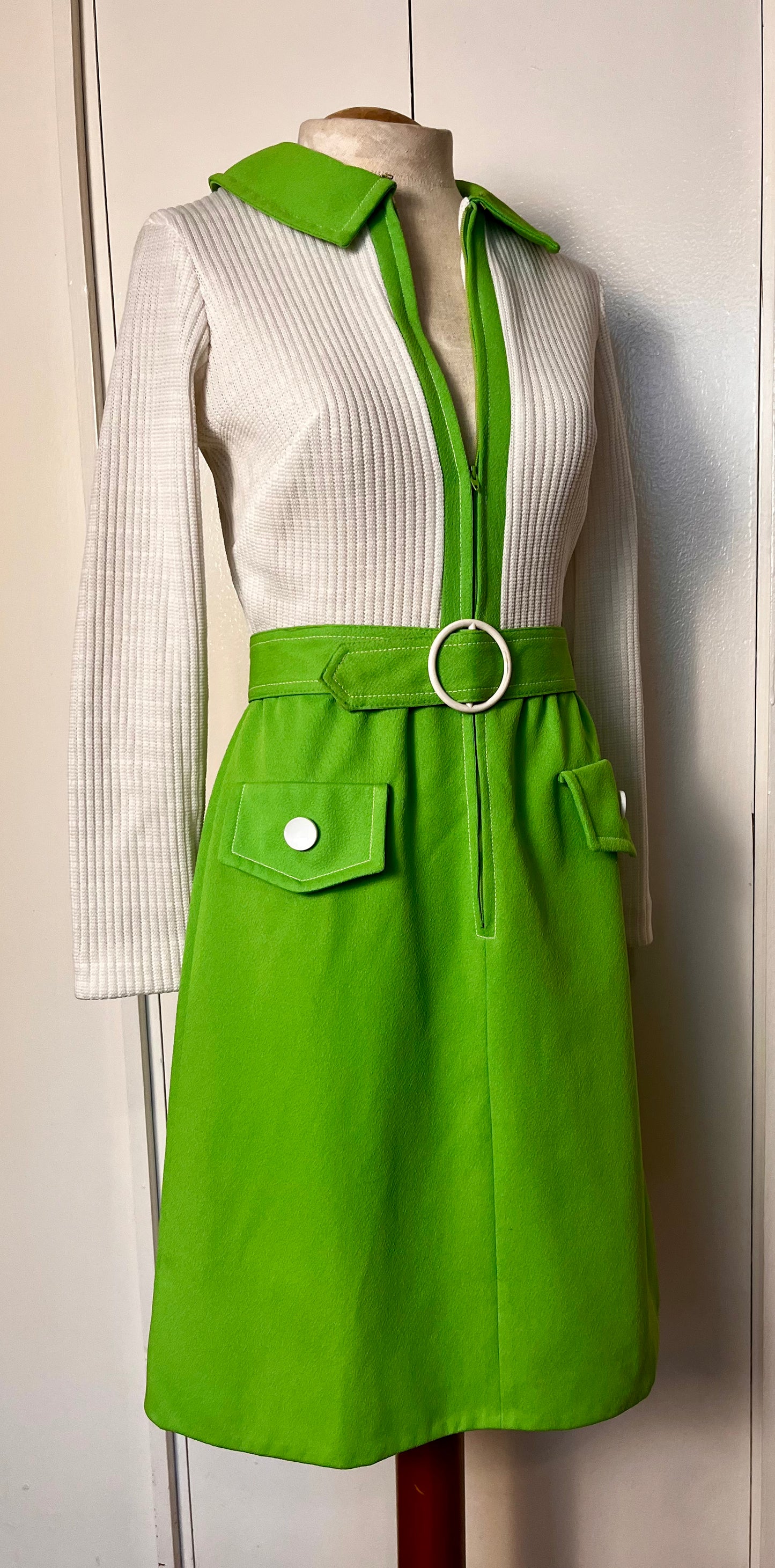 Vintage 1970's "Toni Todd" Green/White Mini-Dress