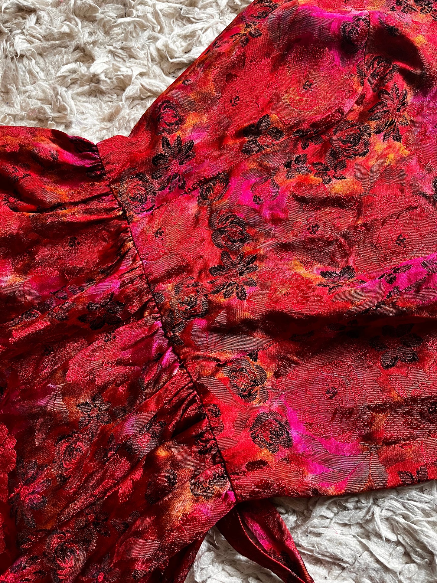 Vintage 1950's Rare Designer "Gustave Tassell" Two-Piece Set: Matching Dress and Jacket made of Silk-Brocade Floral