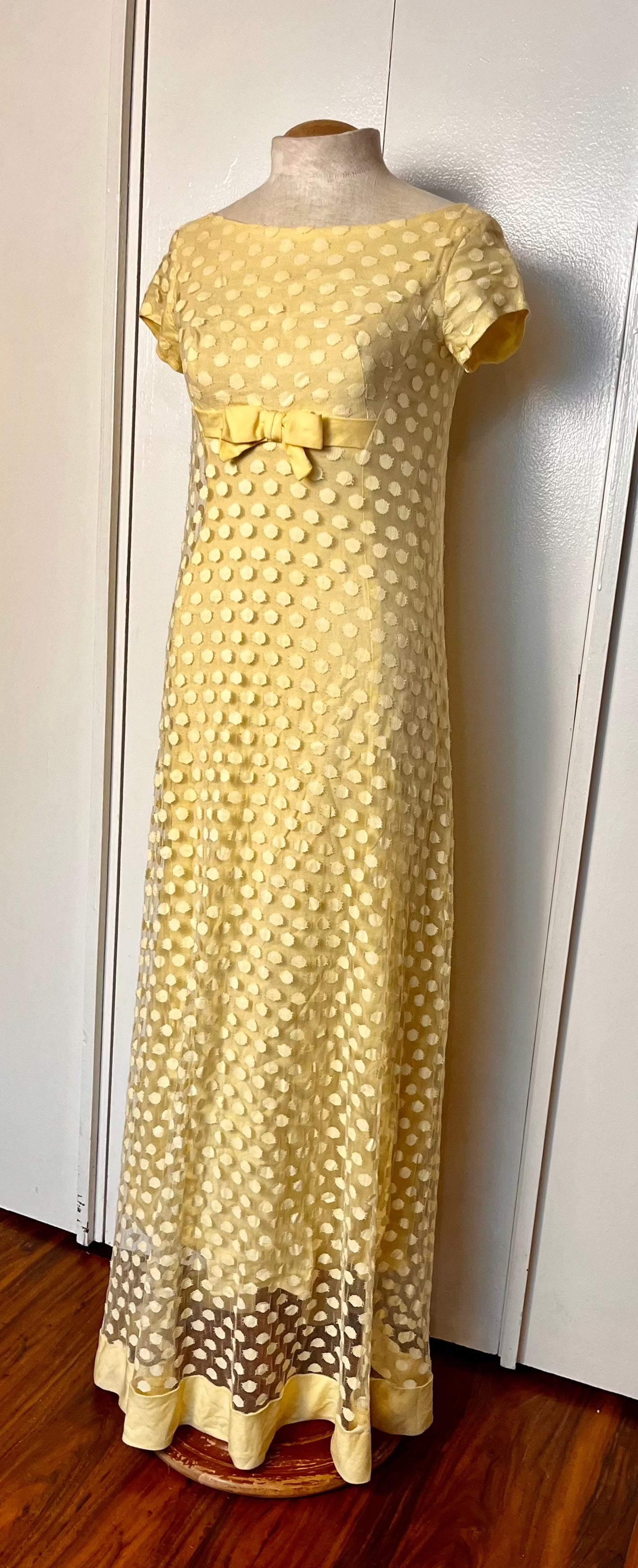 Vintage 1960's Yellow Swiss Dot Maxi Dress