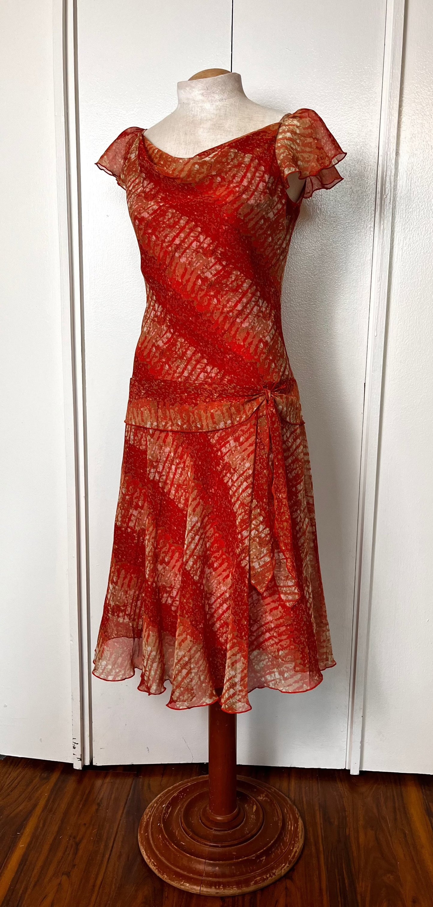 Vintage Y2K "Jonathan Martin" Red-Orange Midi Dress