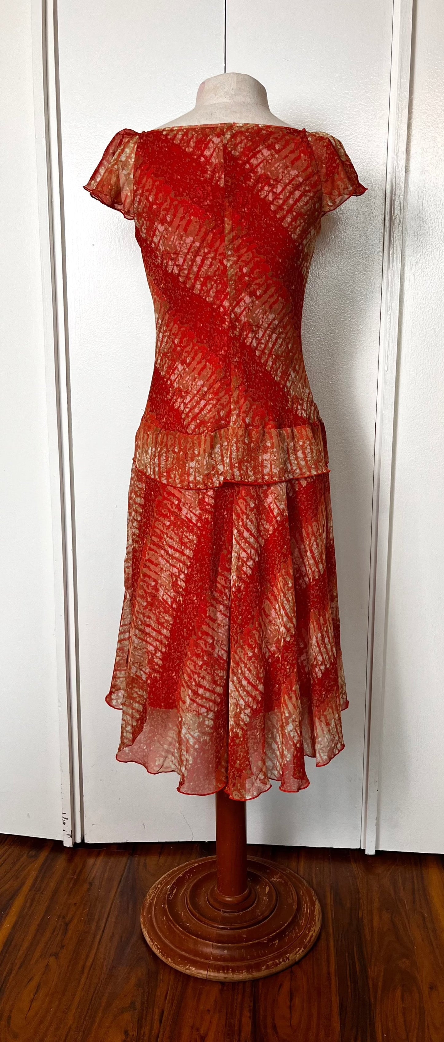 Vintage Y2K "Jonathan Martin" Red-Orange Midi Dress