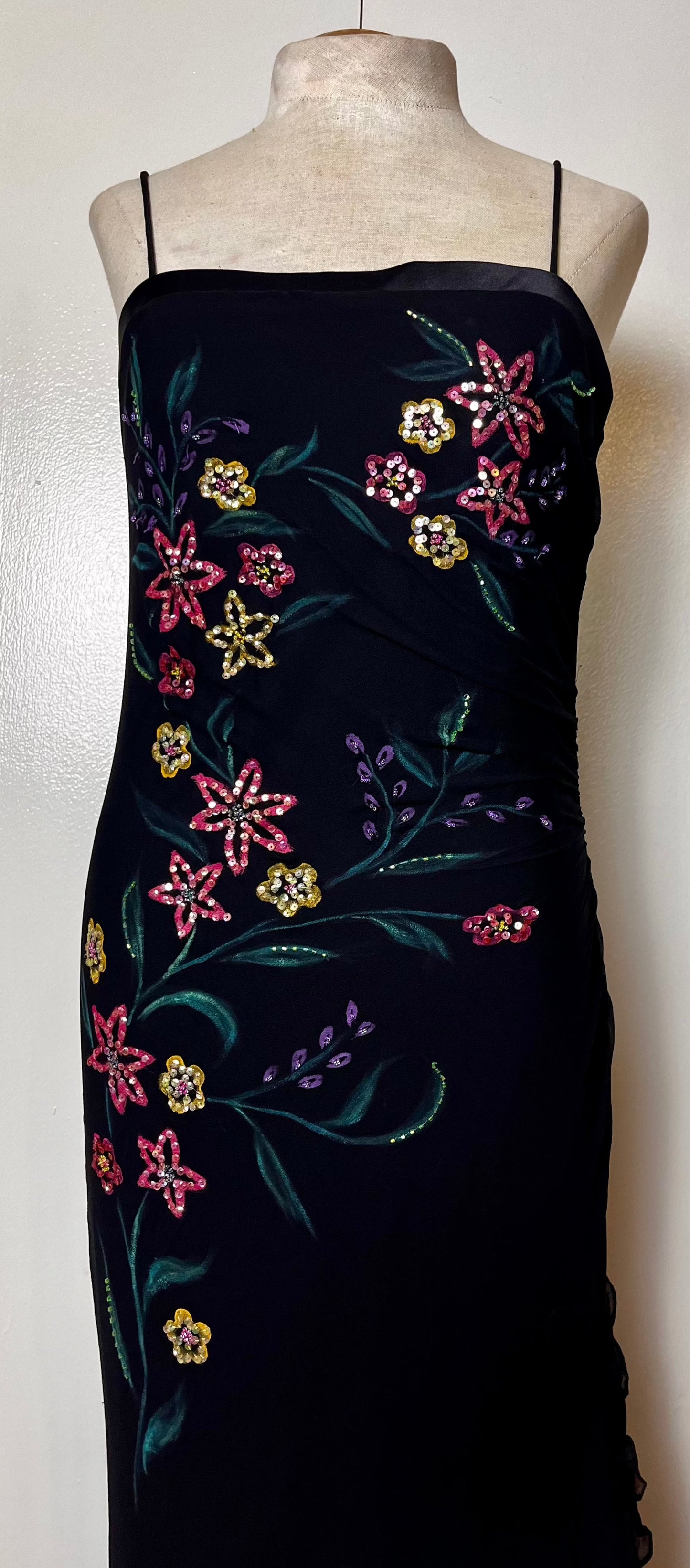 Vintage 1990's "Niki" Black/Sequin Bias Cut Silk Dress