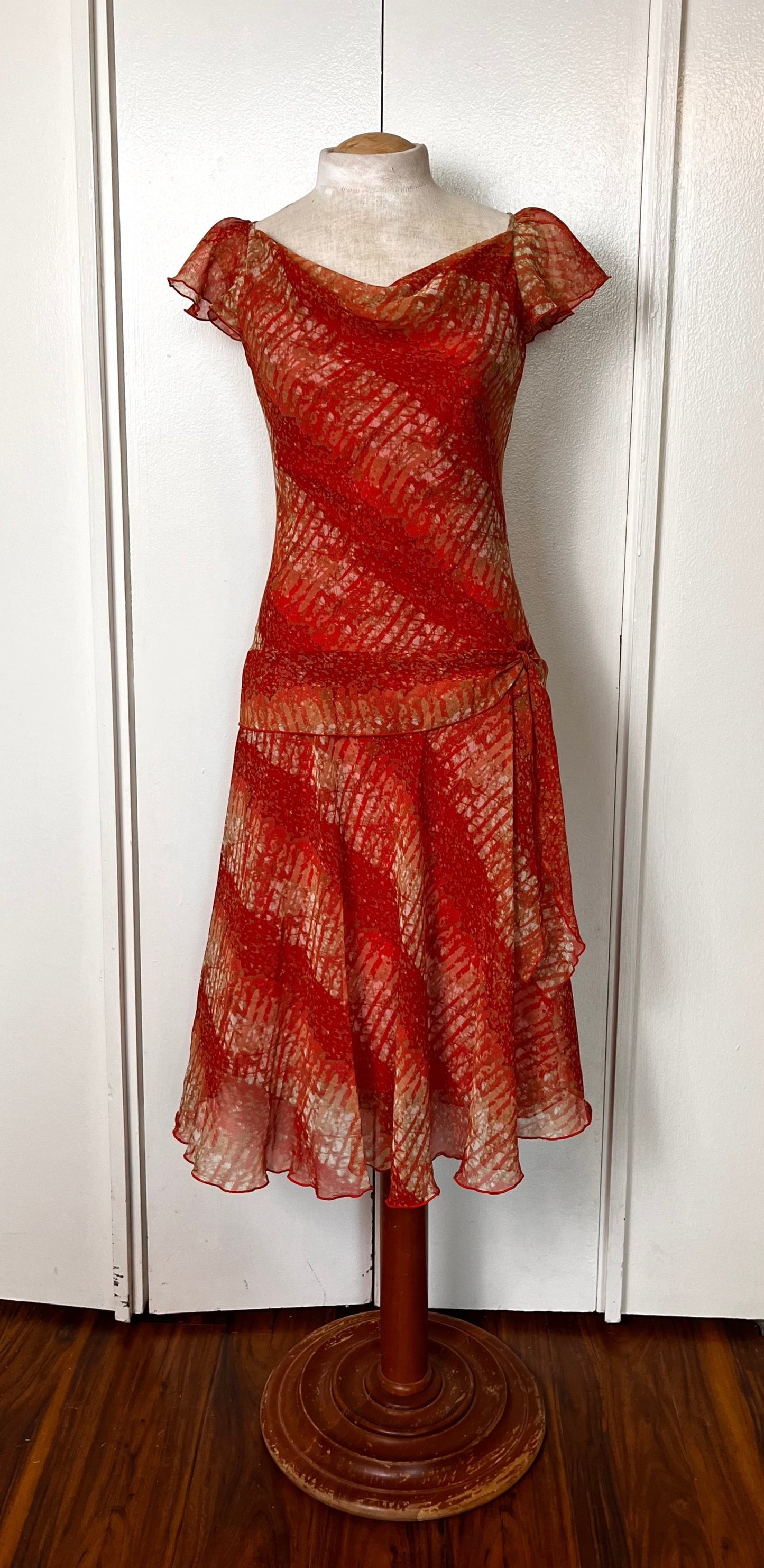 Vintage Y2K "Jonathan Martin" Red-Orange Midi Dress