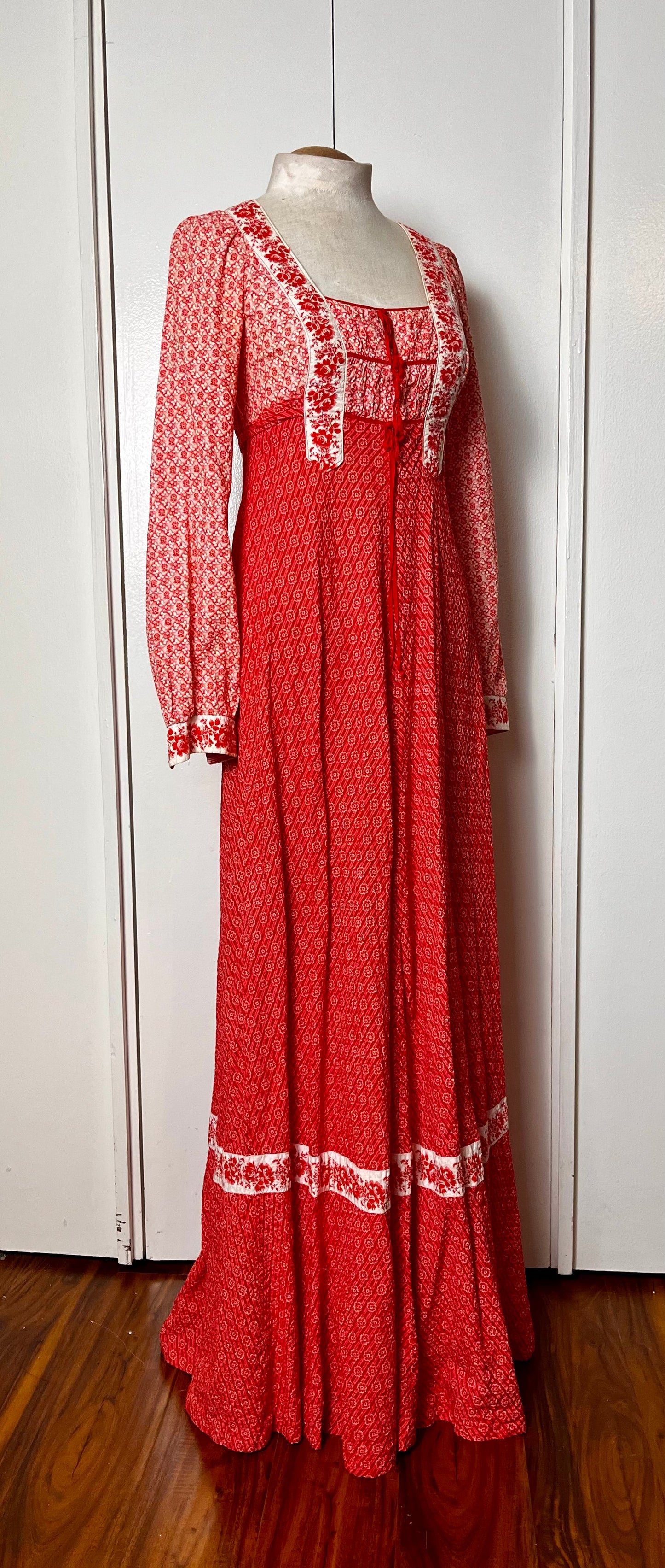 Vintage 1970's "Jody T of California" Red Maxi Dress