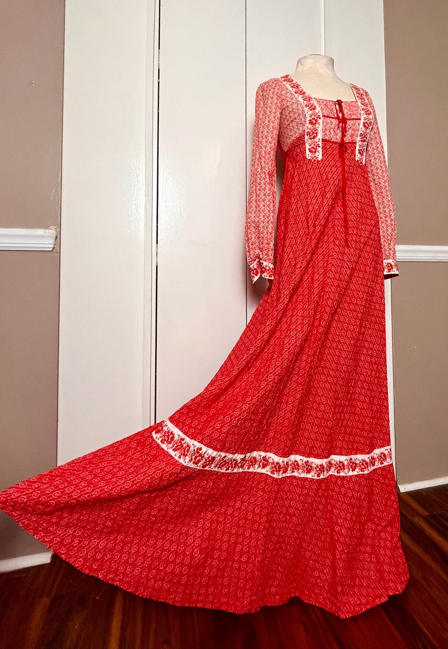 Vintage 1970's "Jody T of California" Red Maxi Dress