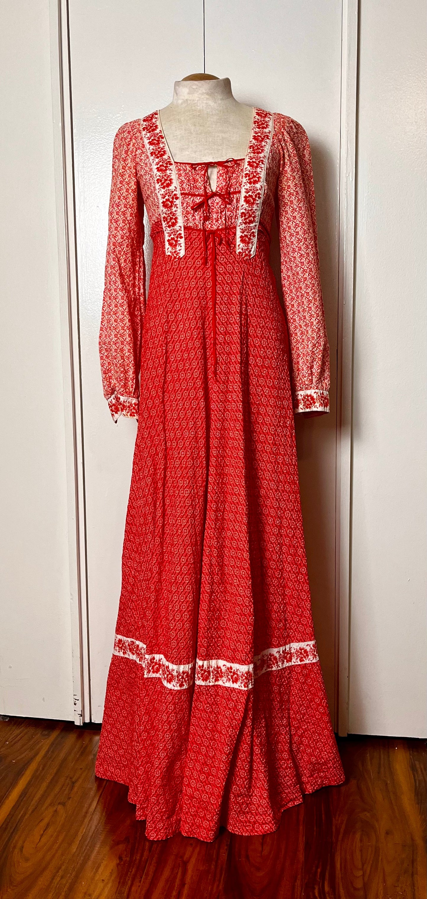 Vintage 1970's "Jody T of California" Red Maxi Dress