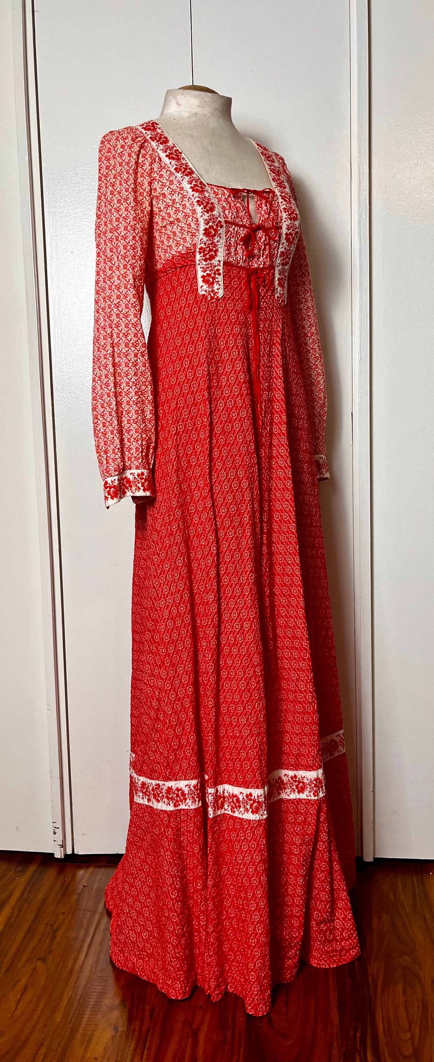 Vintage 1970's "Jody T of California" Red Maxi Dress