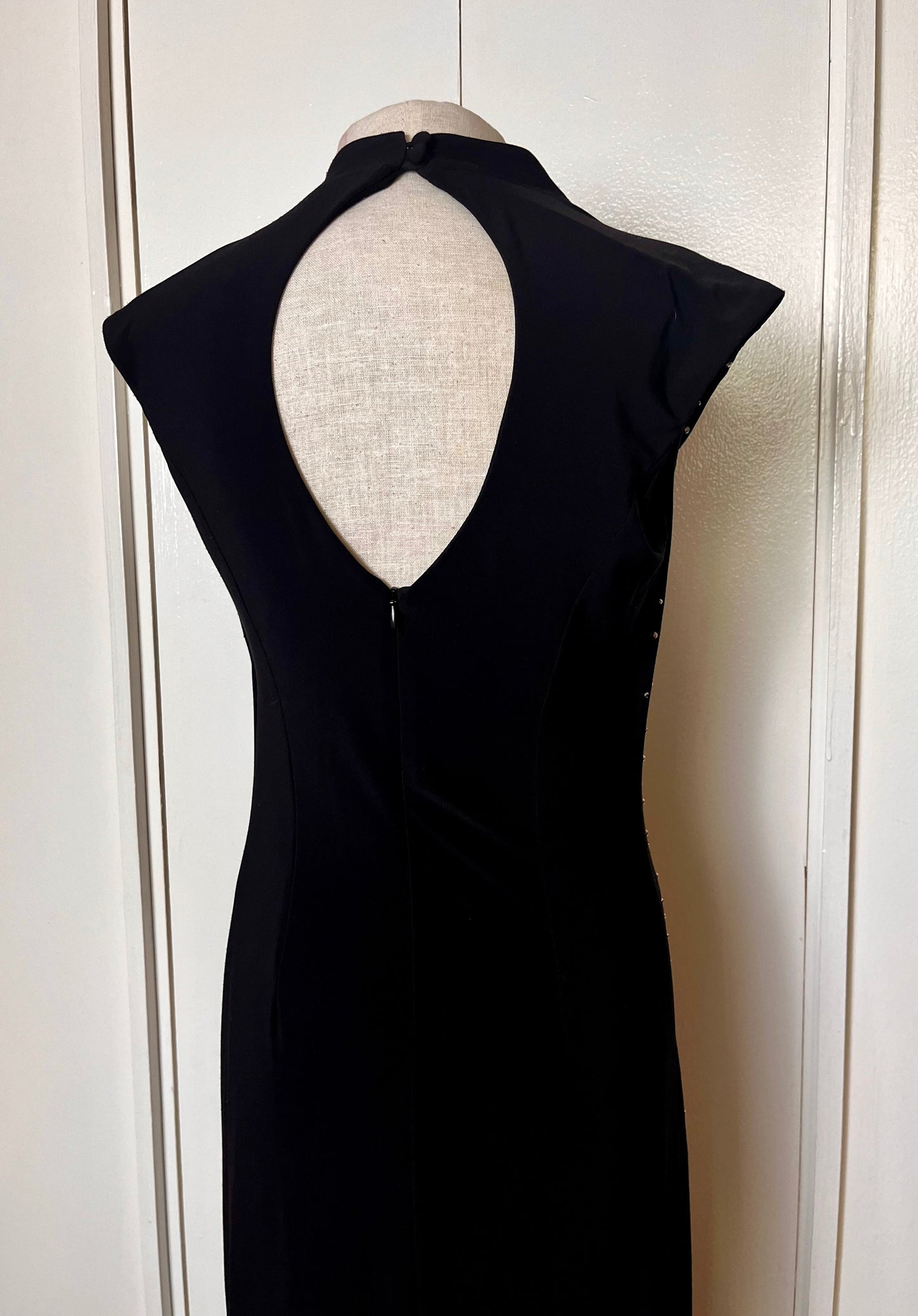 Vintage 1990's "Joseph Ribkoff" Keyhole Back Sequin Black Jersey Dress
