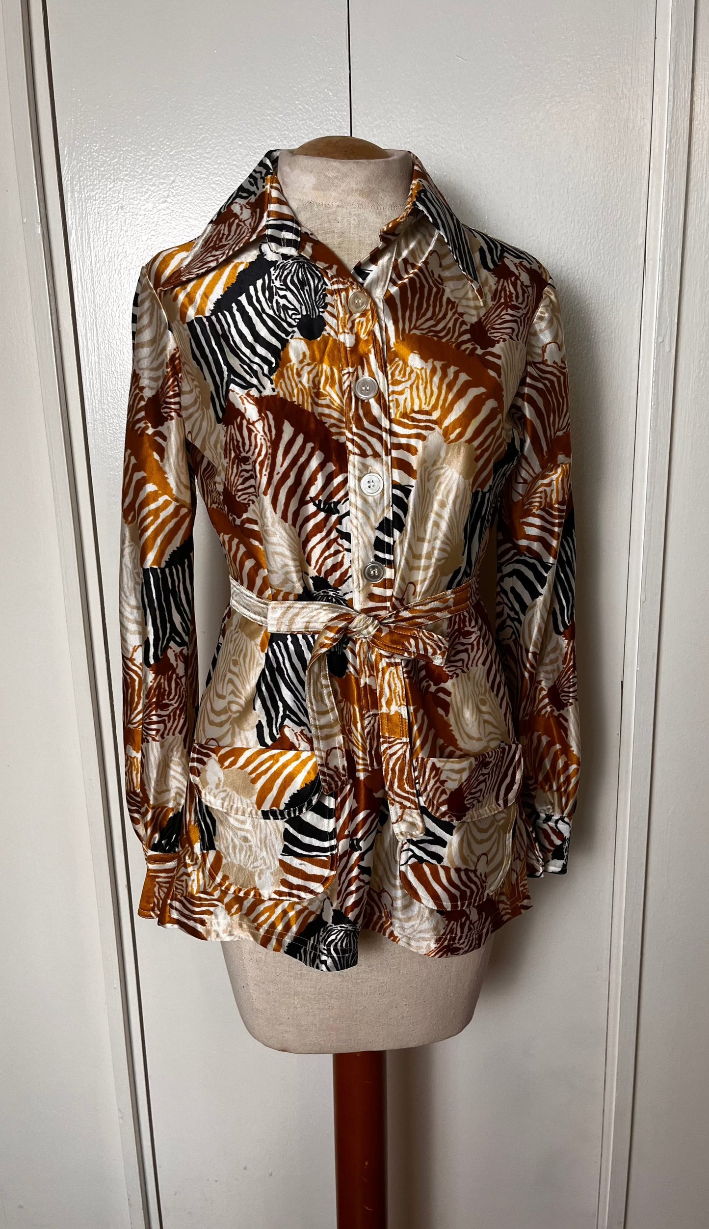 Vintage 1970's "Lady Manhattan" Zebra Print Nylon Blouse