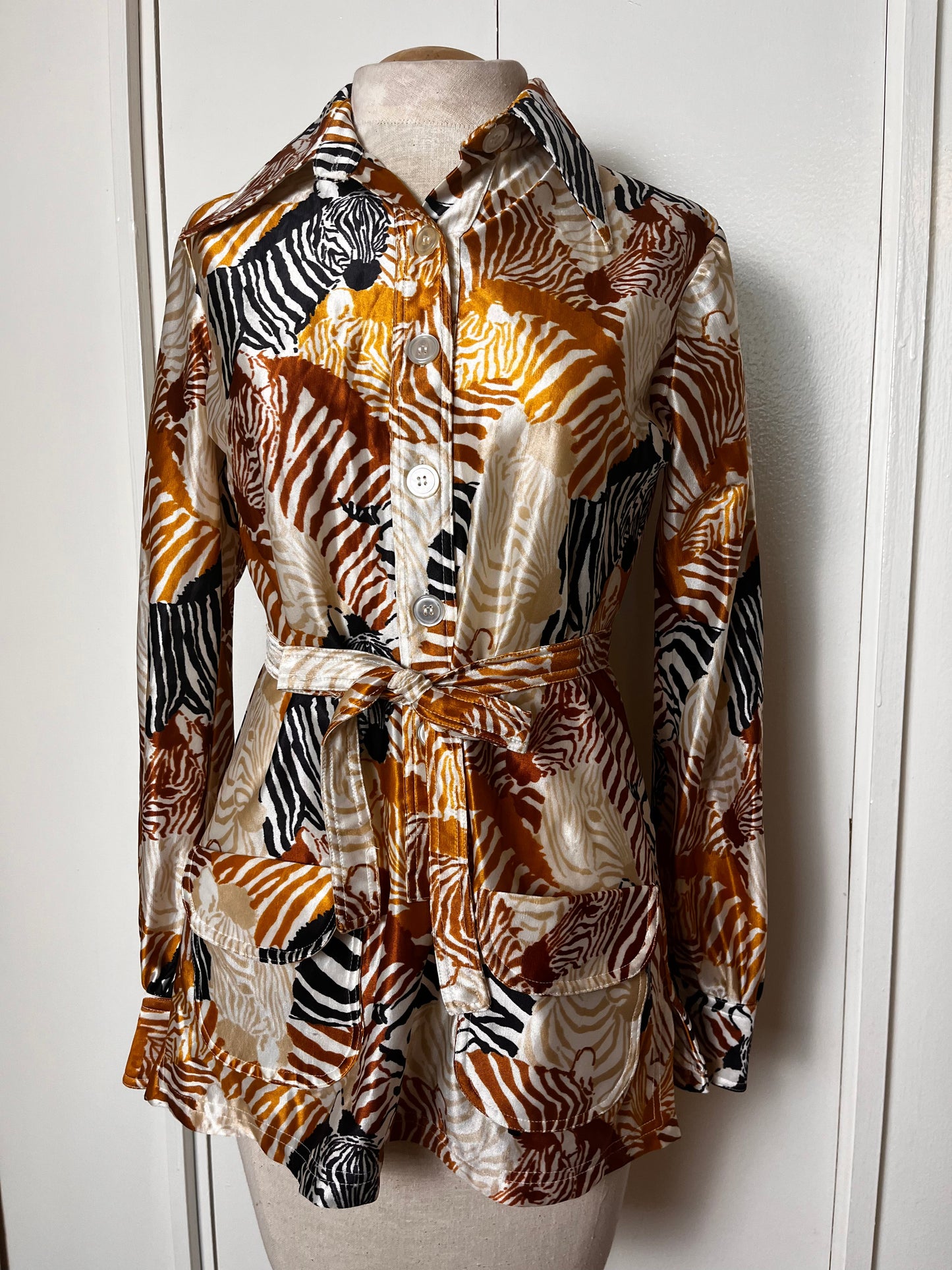 Vintage 1970's "Lady Manhattan" Zebra Print Nylon Blouse